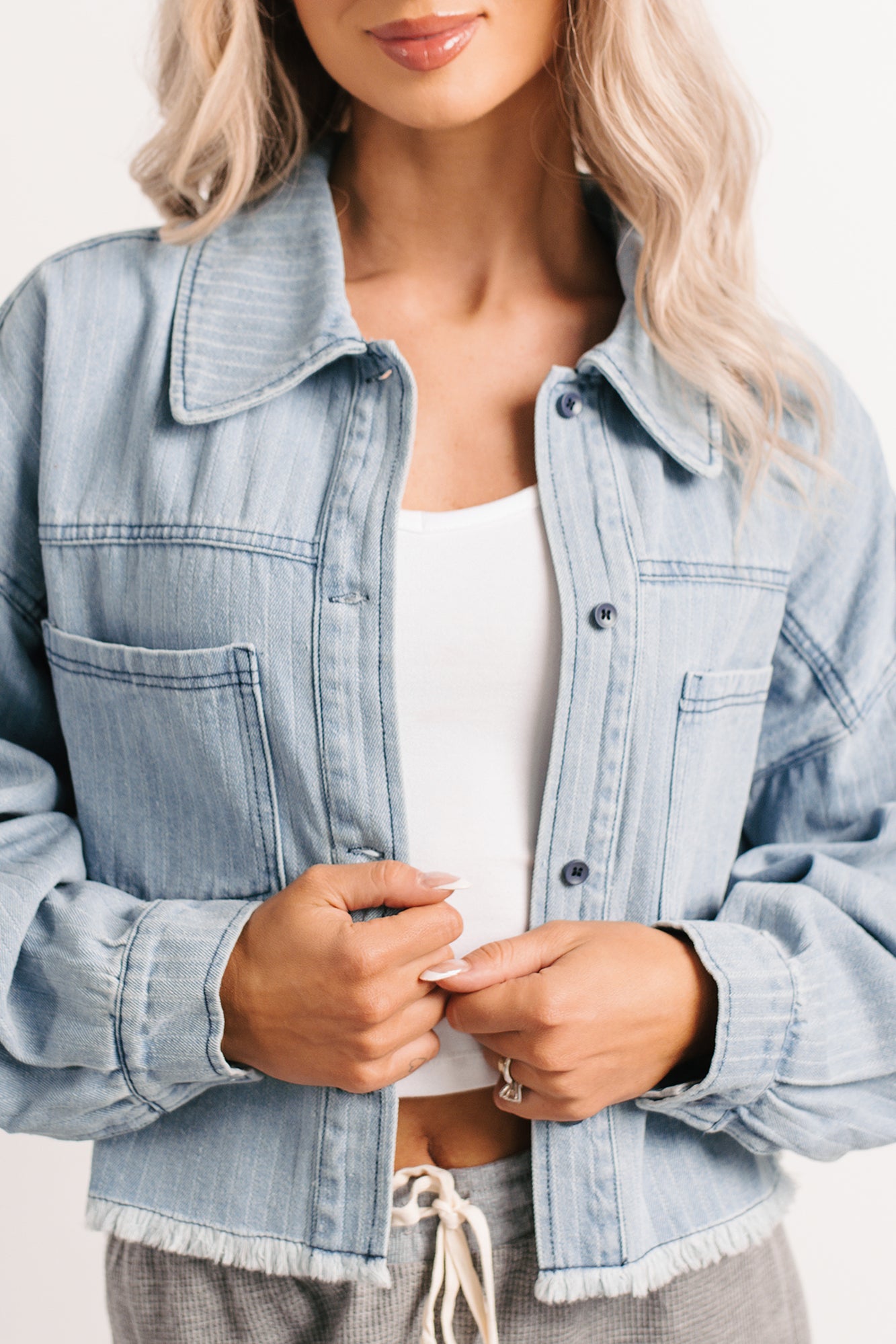 Growing Friendships Lightweight Denim Crop Jacket (Denim)-The Formal Wear