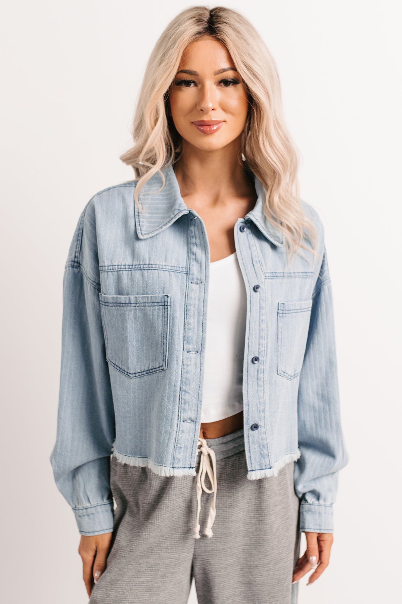 Growing Friendships Lightweight Denim Crop Jacket (Denim)-The Formal Wear