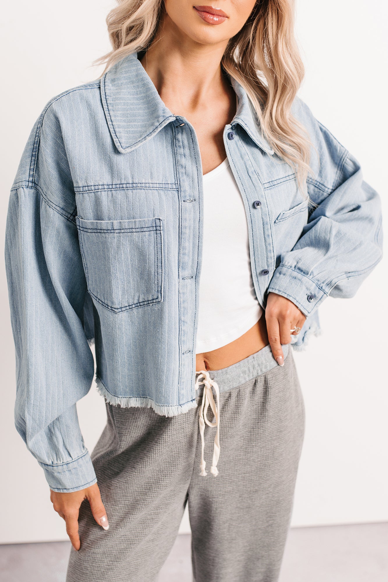 Growing Friendships Lightweight Denim Crop Jacket (Denim)-The Formal Wear