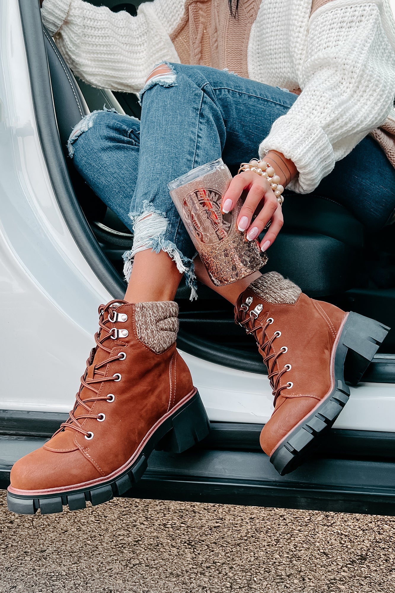 Forging New Paths Faux Suede Lace-Up Boots (Cognac)-The Formal Wear