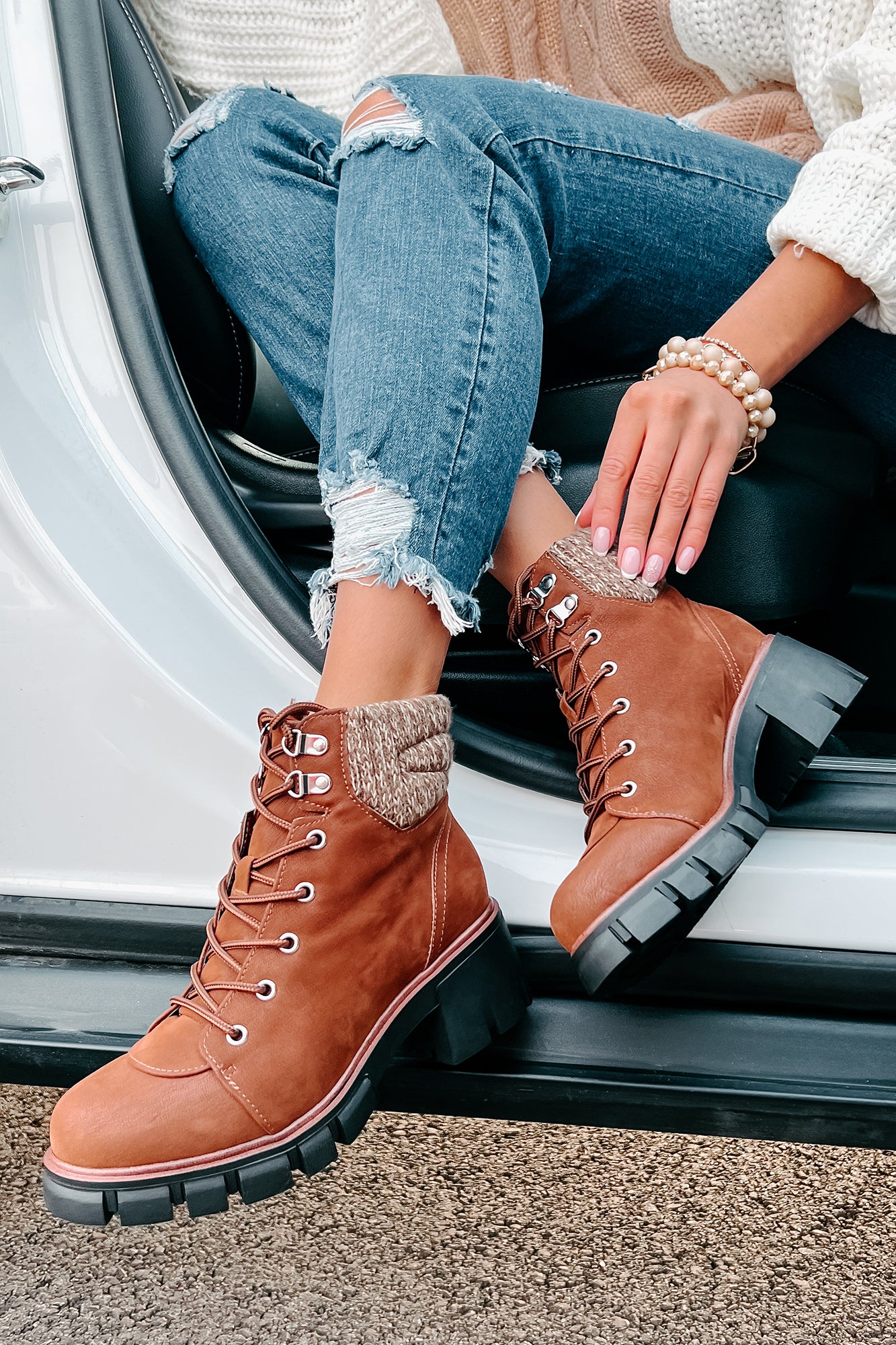 Forging New Paths Faux Suede Lace-Up Boots (Cognac)-The Formal Wear