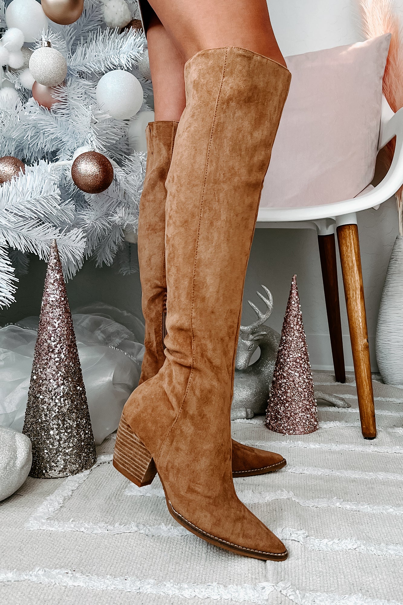 Arisa Faux Suede Over The Knee Boots (Taupe)-The Formal Wear