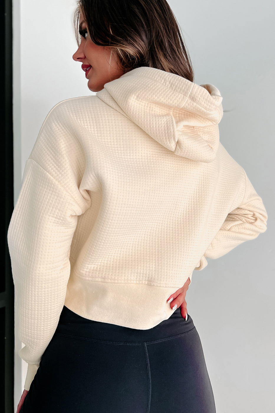 Perfectly Comfy Textured Cropped Hoodie (Cream)-The Formal Wear