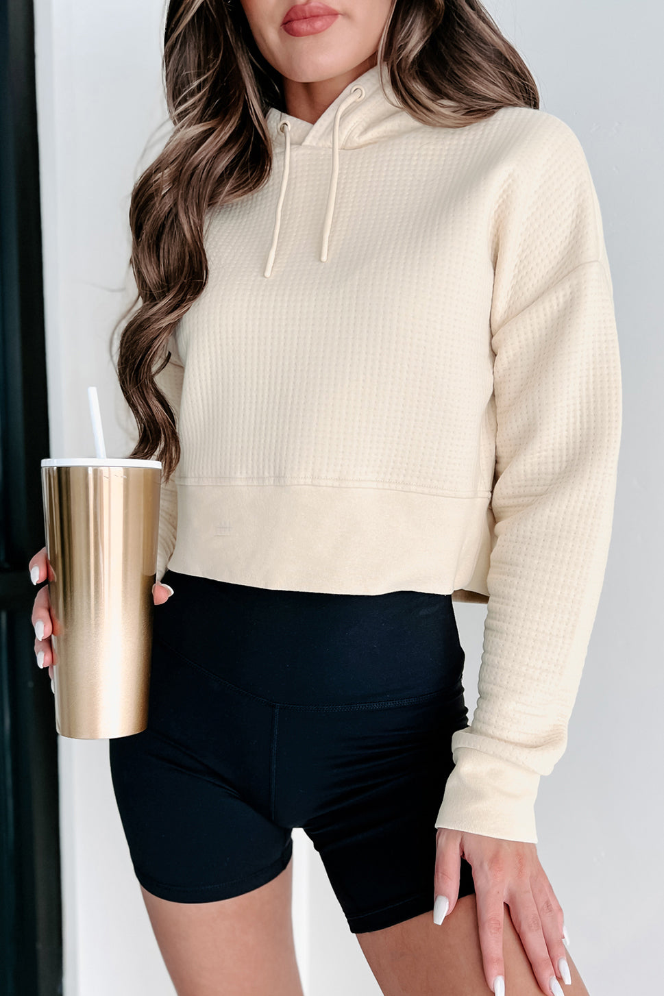 Perfectly Comfy Textured Cropped Hoodie (Cream)-The Formal Wear