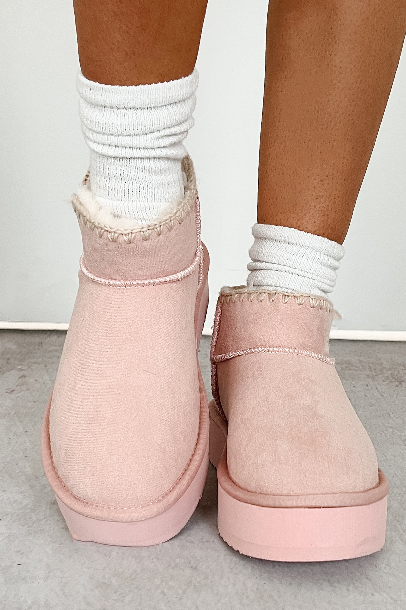 Sitka Style Contrast Stitch Platform Ankle Booties (Pink)-The Formal Wear