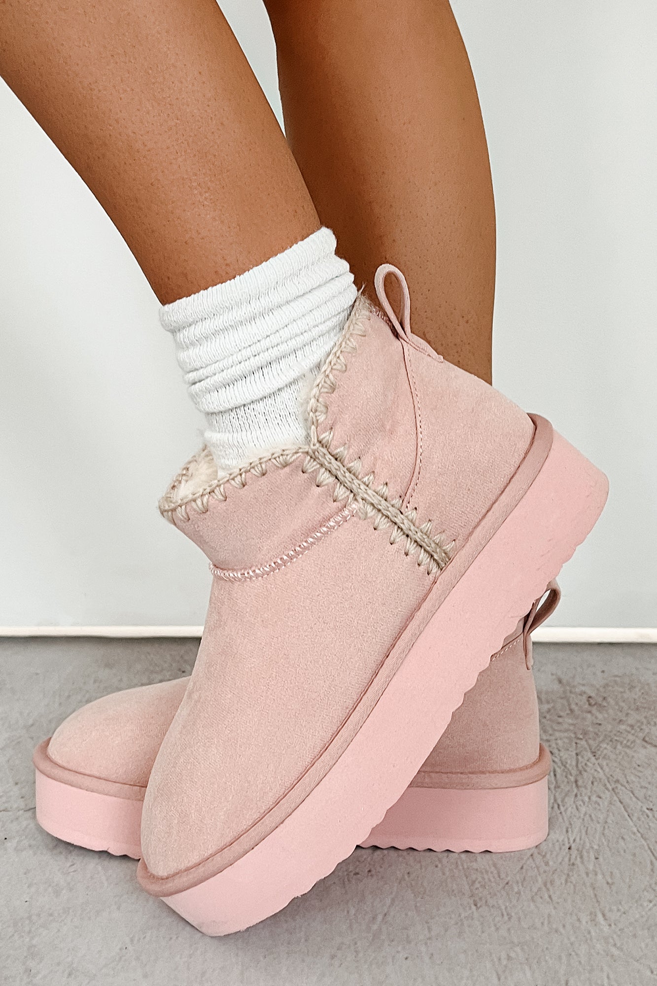 Sitka Style Contrast Stitch Platform Ankle Booties (Pink)-The Formal Wear