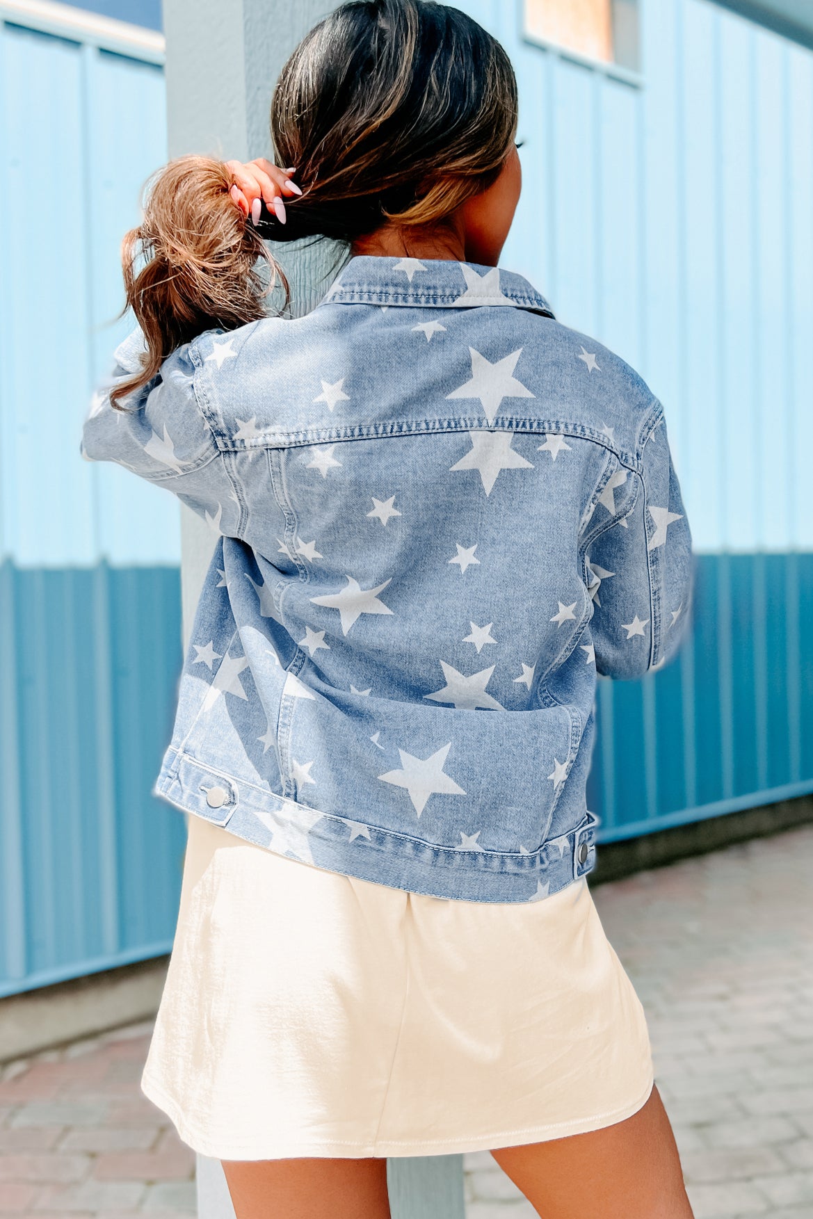 Free & True Star Printed Denim Jacket (Light Denim)-The Formal Wear