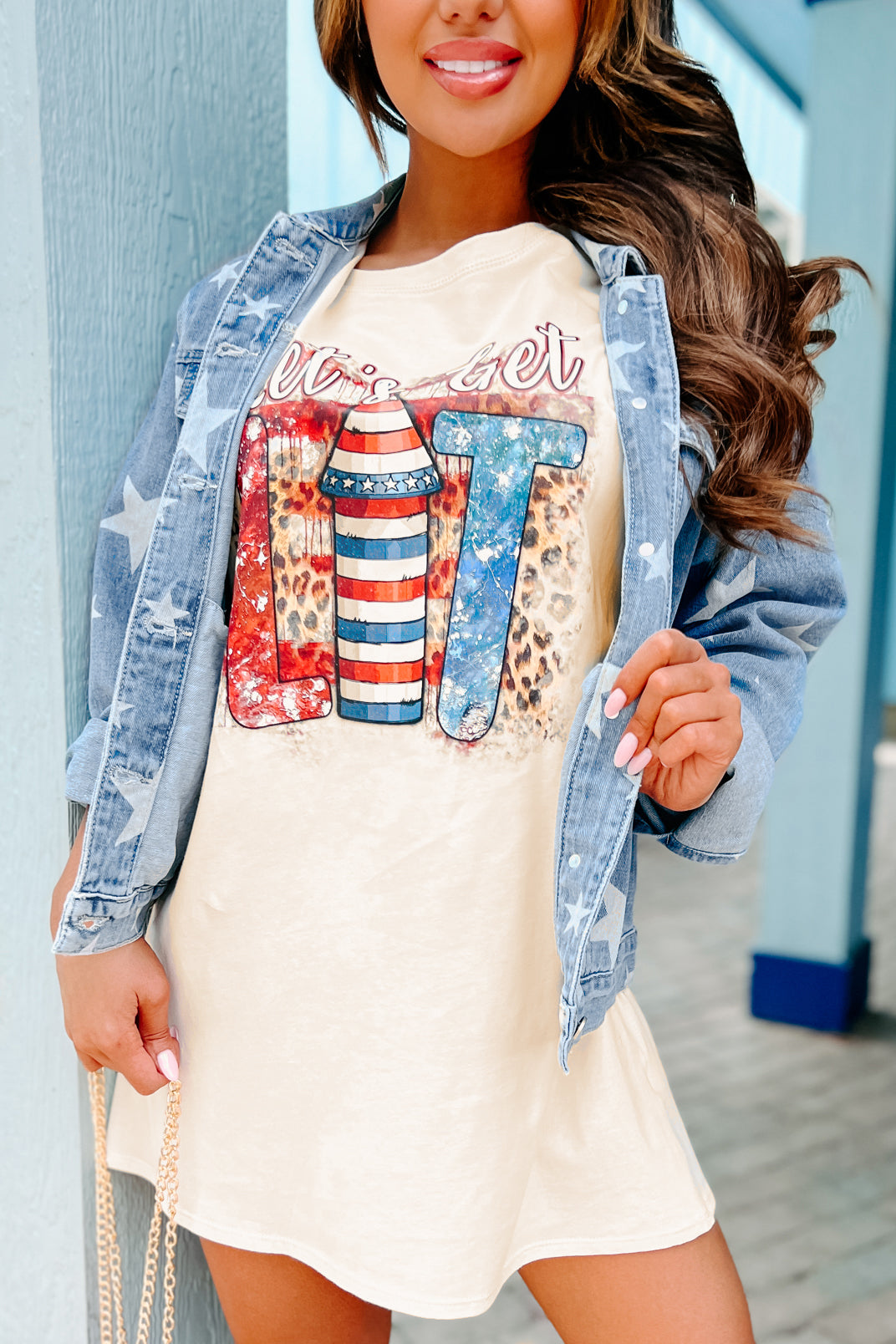 Free & True Star Printed Denim Jacket (Light Denim)-The Formal Wear