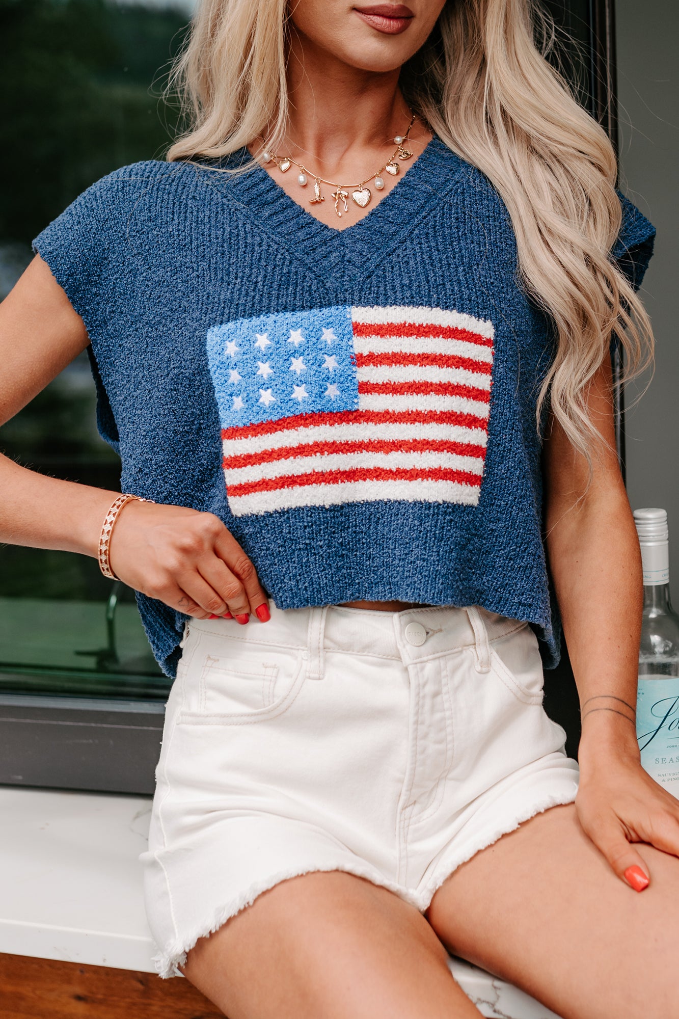 Waving Still American Flag Sweater Vest (Navy)-The Formal Wear