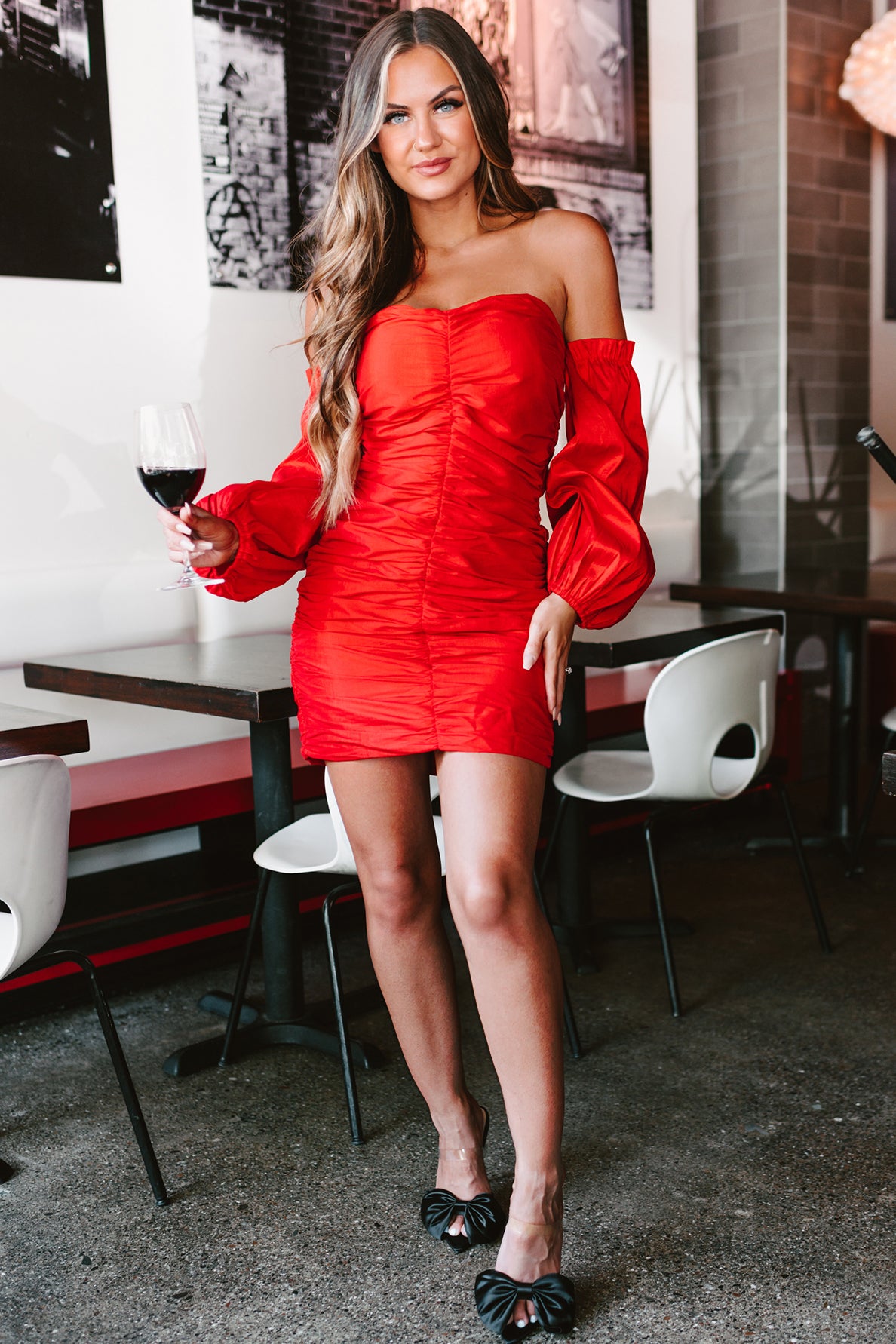 Another Hot Spell Off The Shoulder Mini Dress (Red)-The Formal Wear