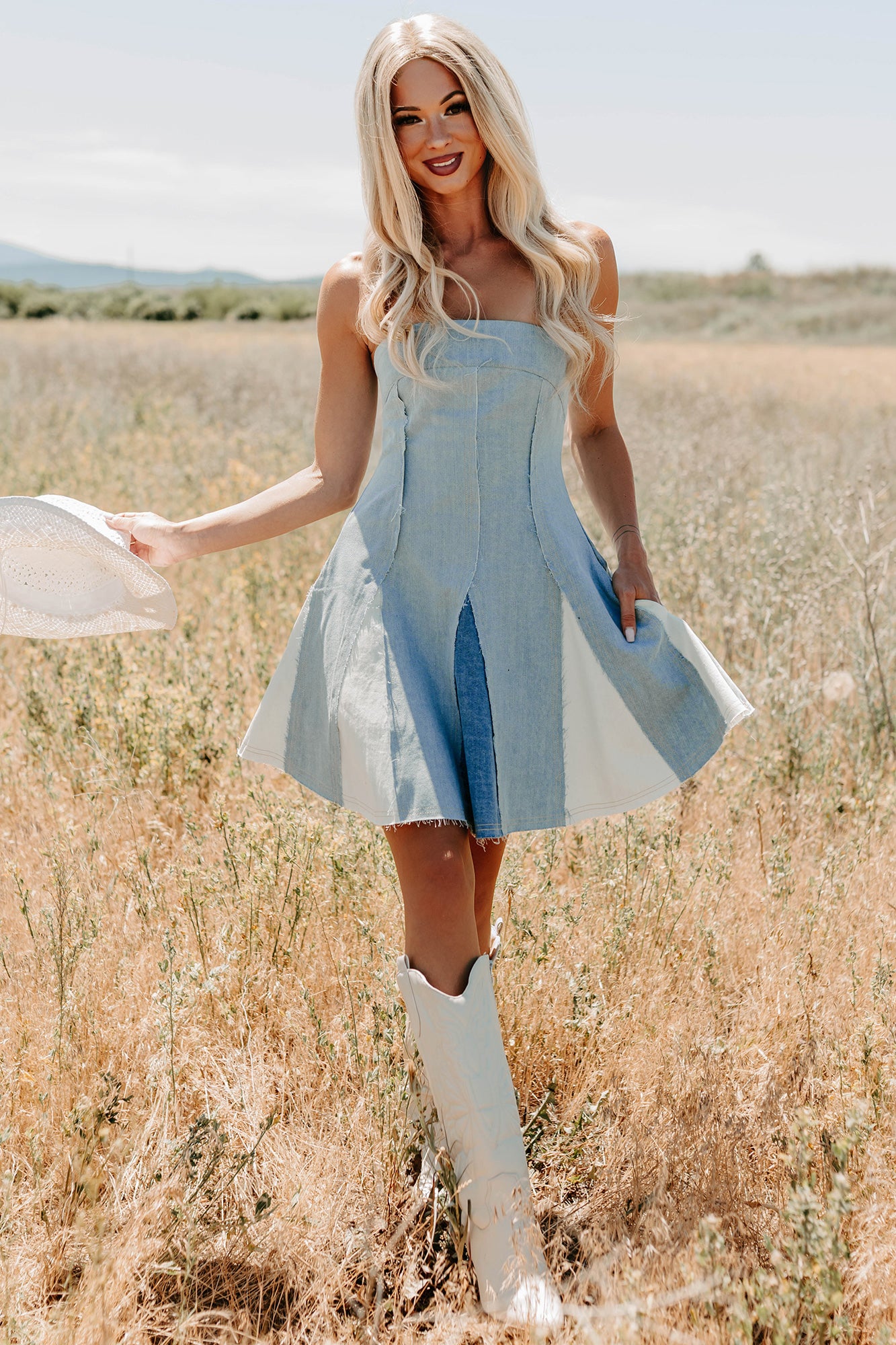 Burning Bright Strapless Contrast Mini Dress (Denim)-The Formal Wear