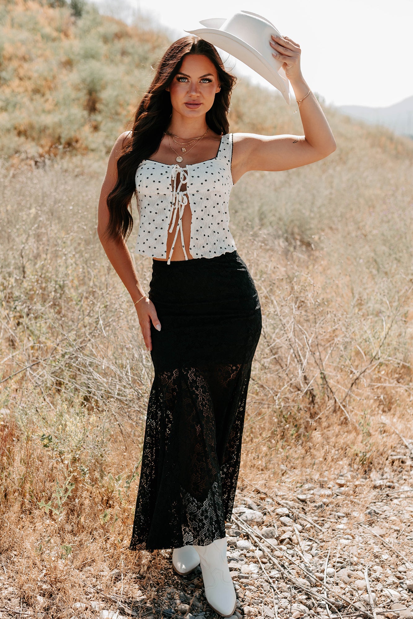 Hard Launch Love Floral Lace Maxi Skirt (Black)-The Formal Wear