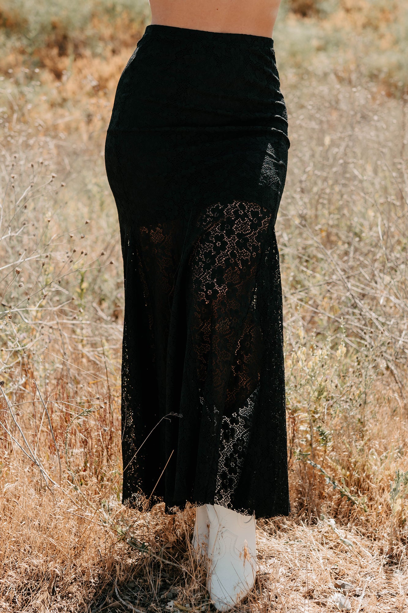 Hard Launch Love Floral Lace Maxi Skirt (Black)-The Formal Wear