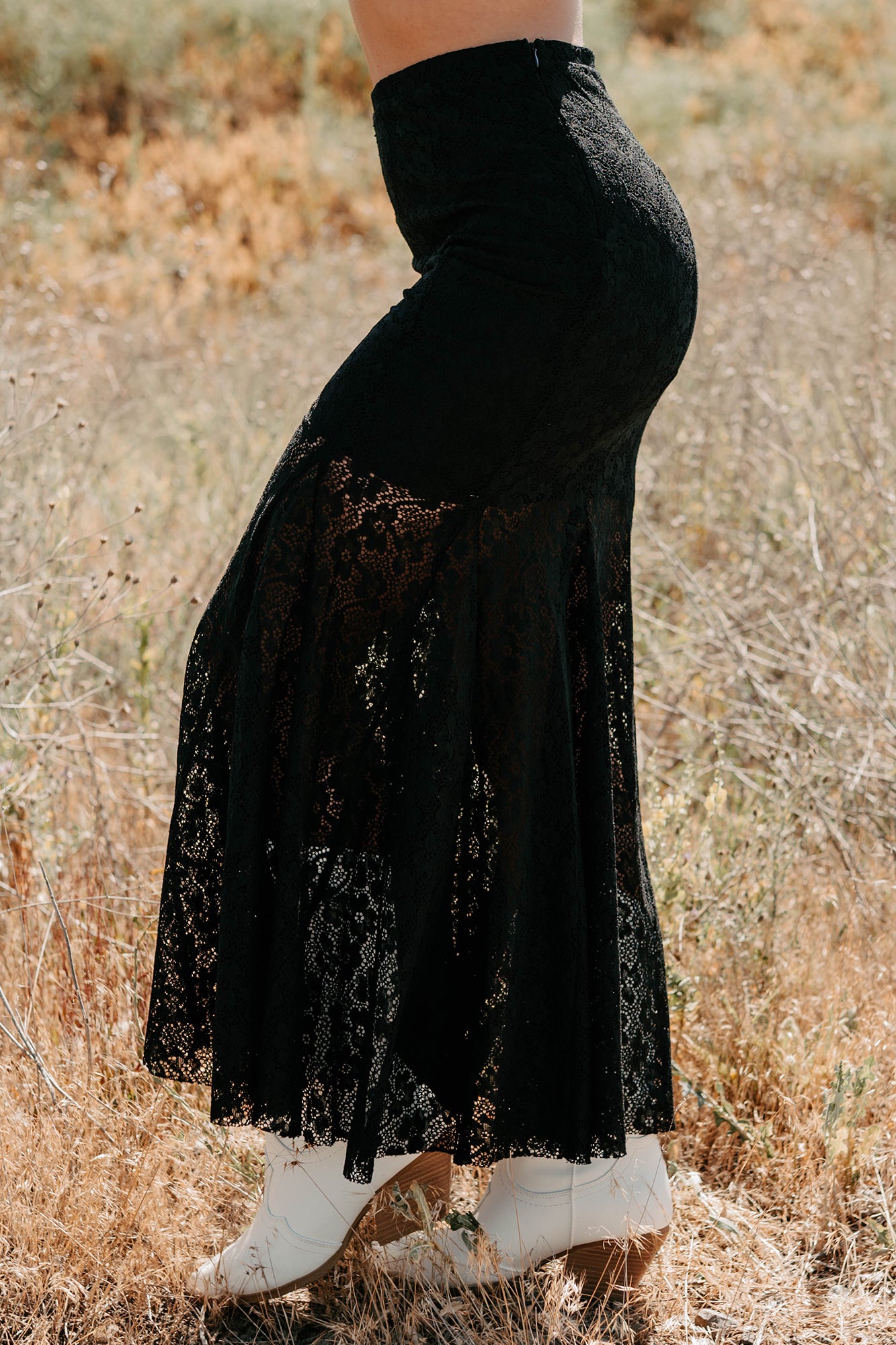 Hard Launch Love Floral Lace Maxi Skirt (Black)-The Formal Wear