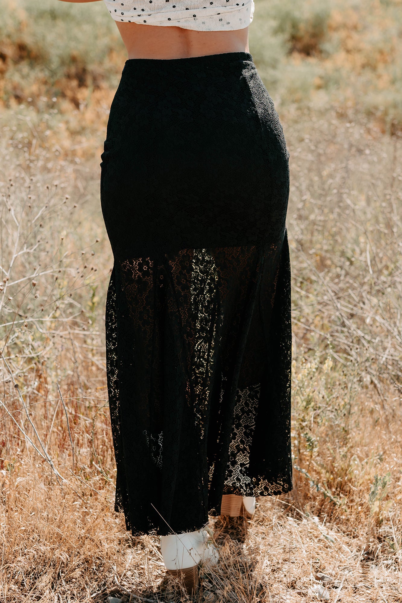 Hard Launch Love Floral Lace Maxi Skirt (Black)-The Formal Wear