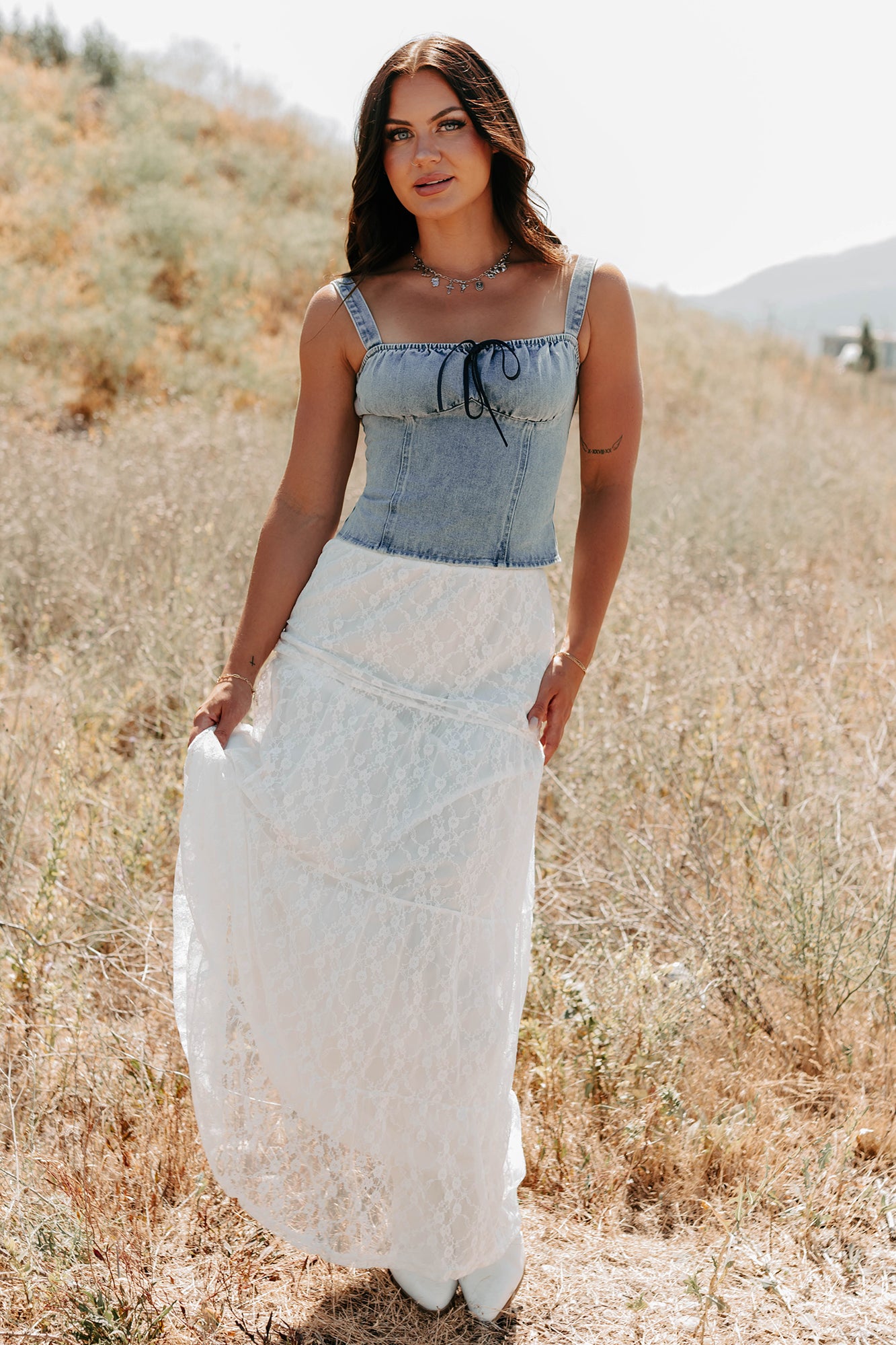 Fast Lane Living Denim Bustier Top (Denim)-The Formal Wear