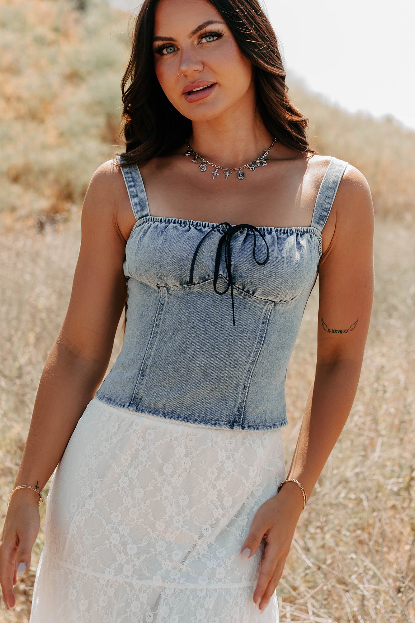 Fast Lane Living Denim Bustier Top (Denim)-The Formal Wear