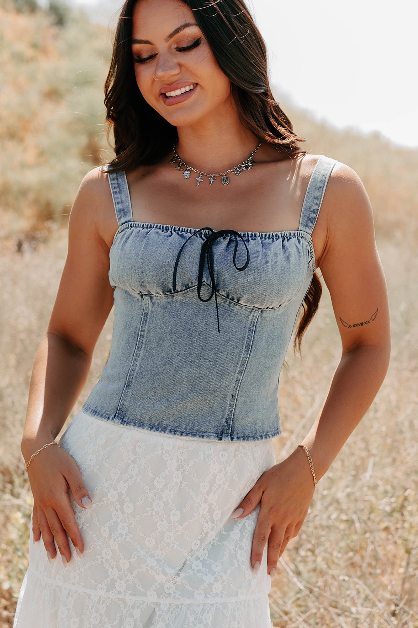 Fast Lane Living Denim Bustier Top (Denim)-The Formal Wear