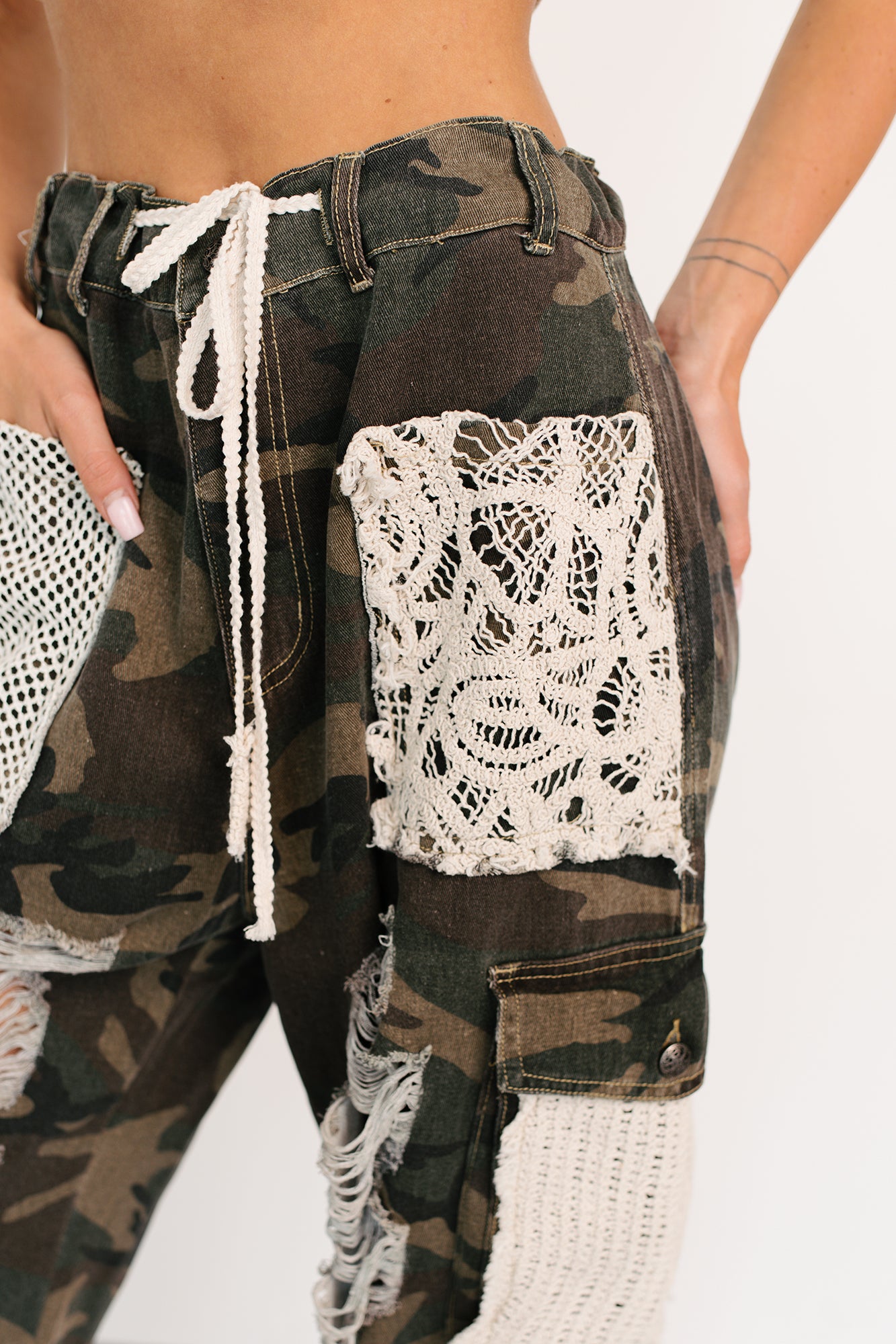 On Duty Cutie Distressed Cargo POL Joggers (Camo)-The Formal Wear