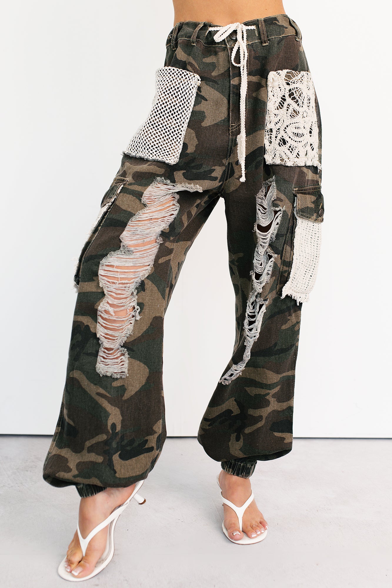 On Duty Cutie Distressed Cargo POL Joggers (Camo)-The Formal Wear