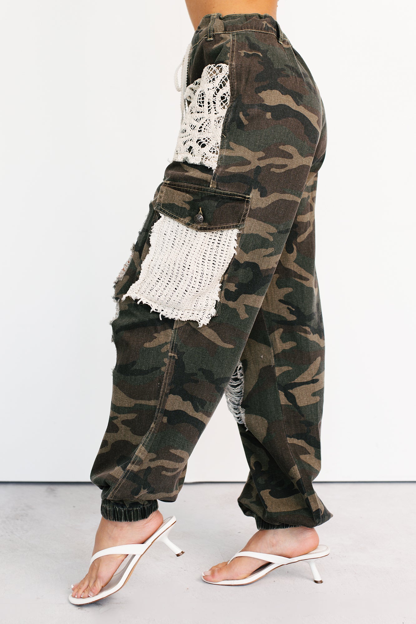 On Duty Cutie Distressed Cargo POL Joggers (Camo)-The Formal Wear