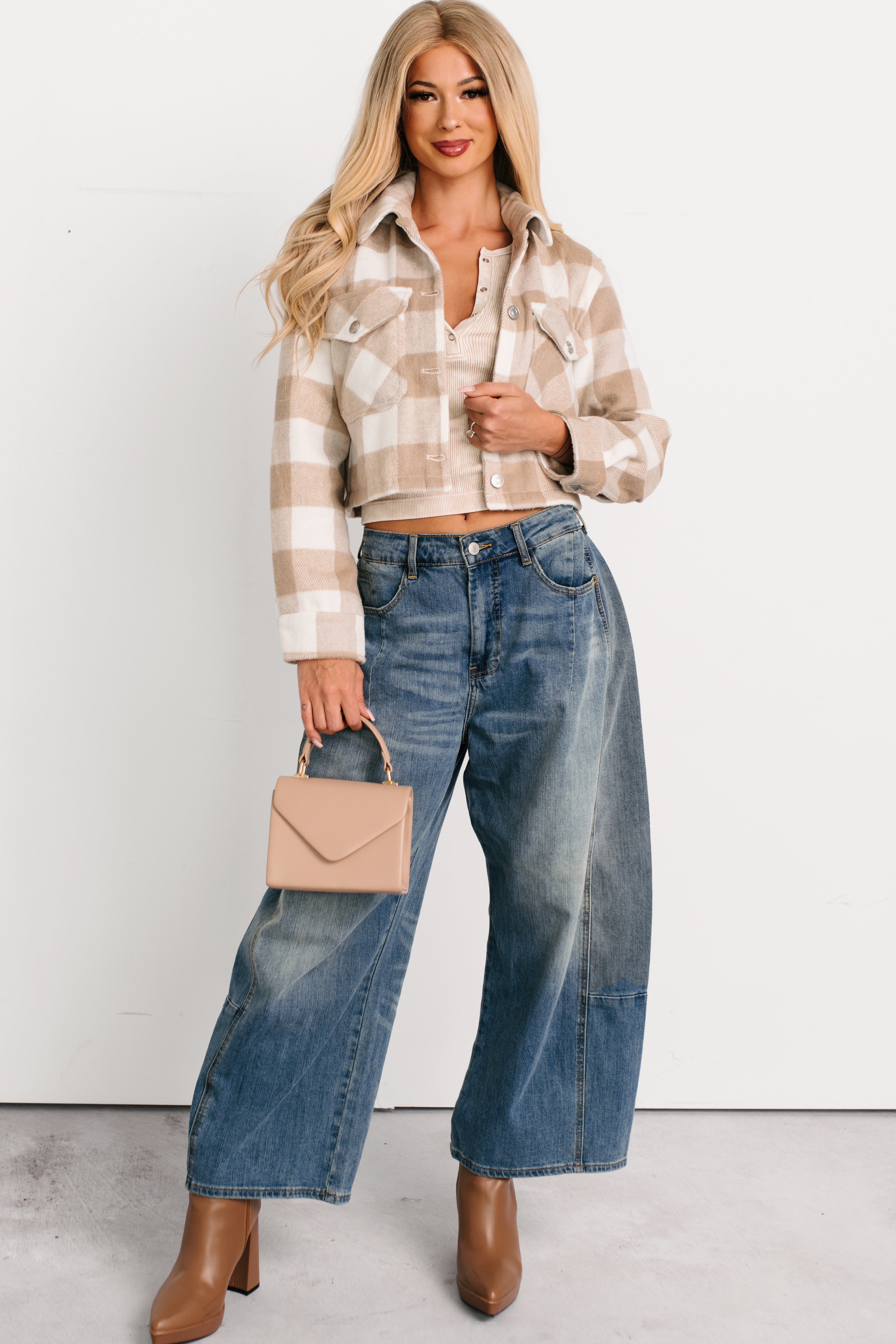 Autumn Aesthetic Plaid Crop Jacket (Khaki)-The Formal Wear