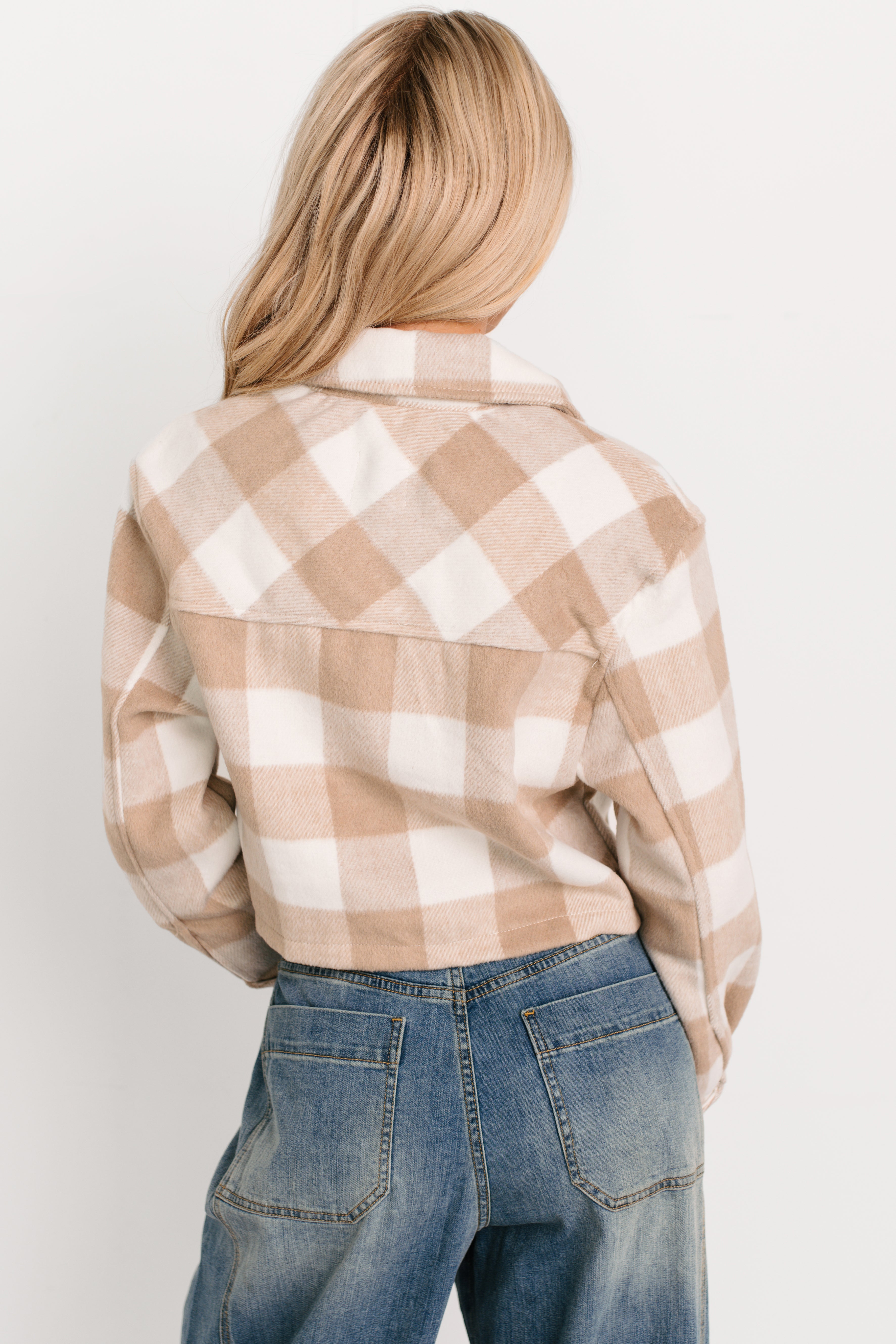 Autumn Aesthetic Plaid Crop Jacket (Khaki)-The Formal Wear