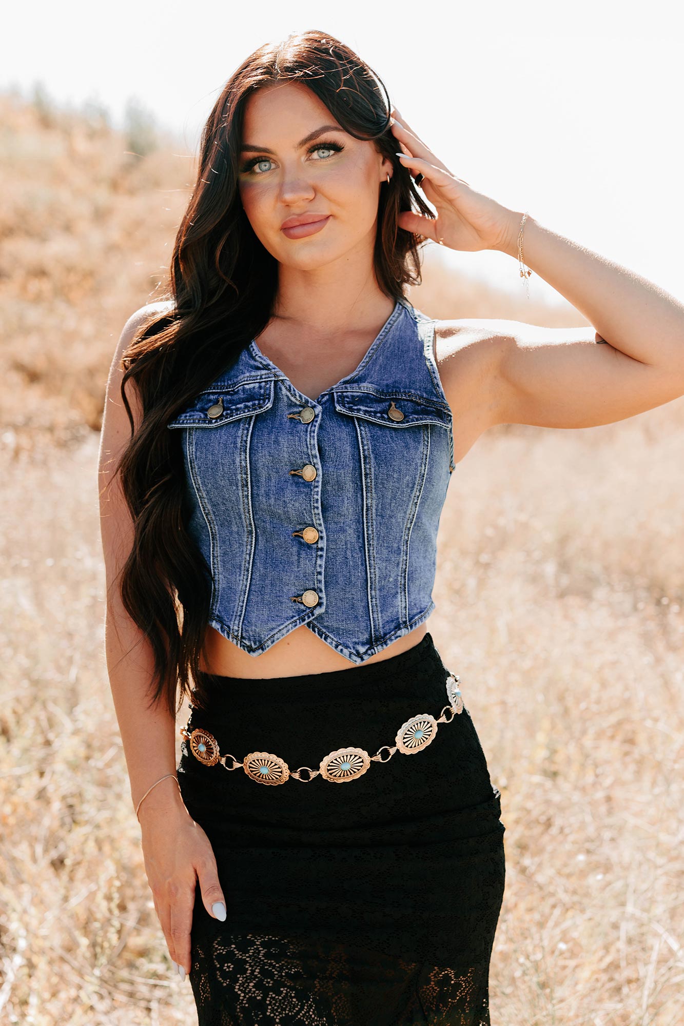 Downhome Darling Sleeveless Denim Vest (Blue Haze)-The Formal Wear