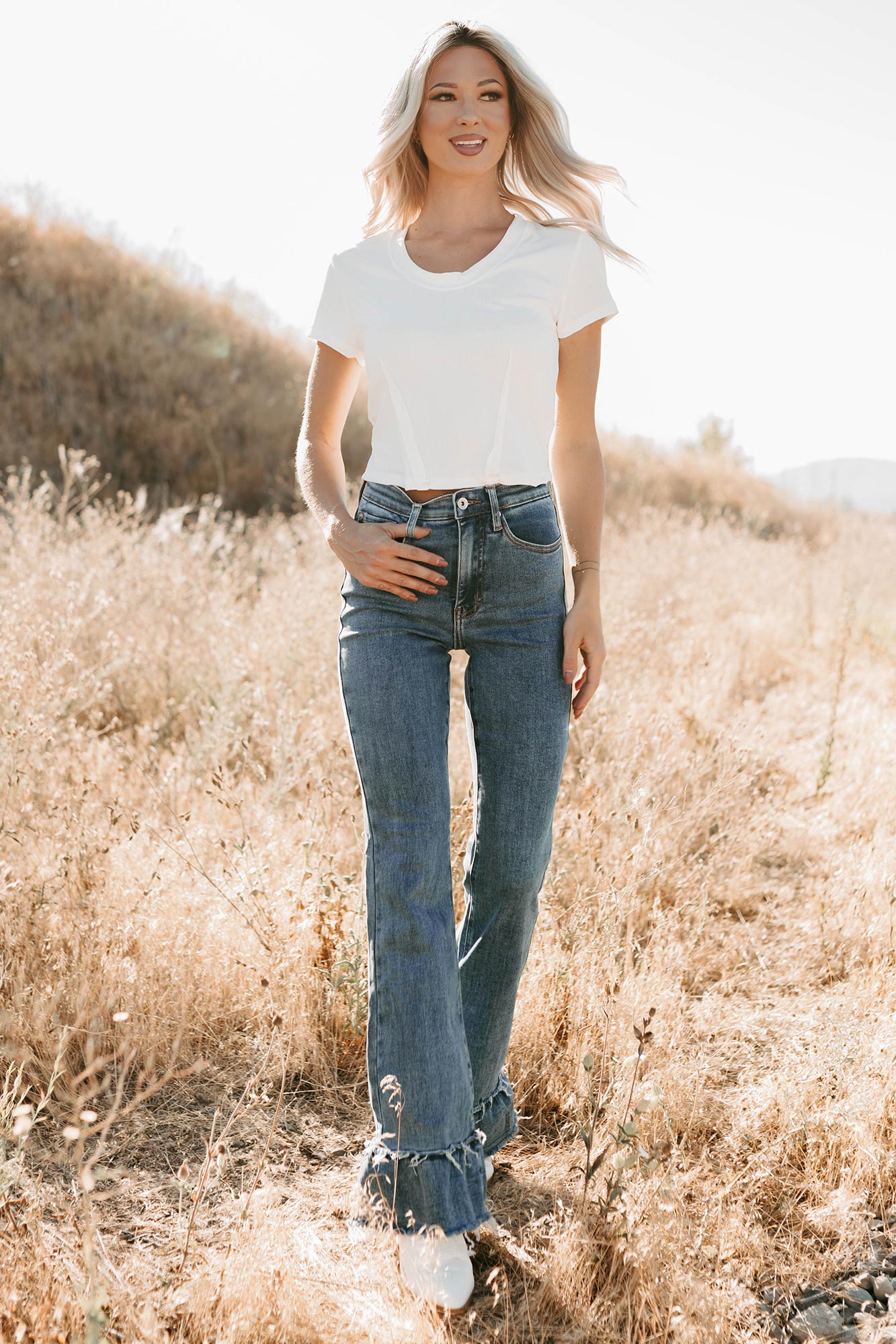 Deborah Tummy Control Ruffle Flare Special A Jeans (Dark)-The Formal Wear