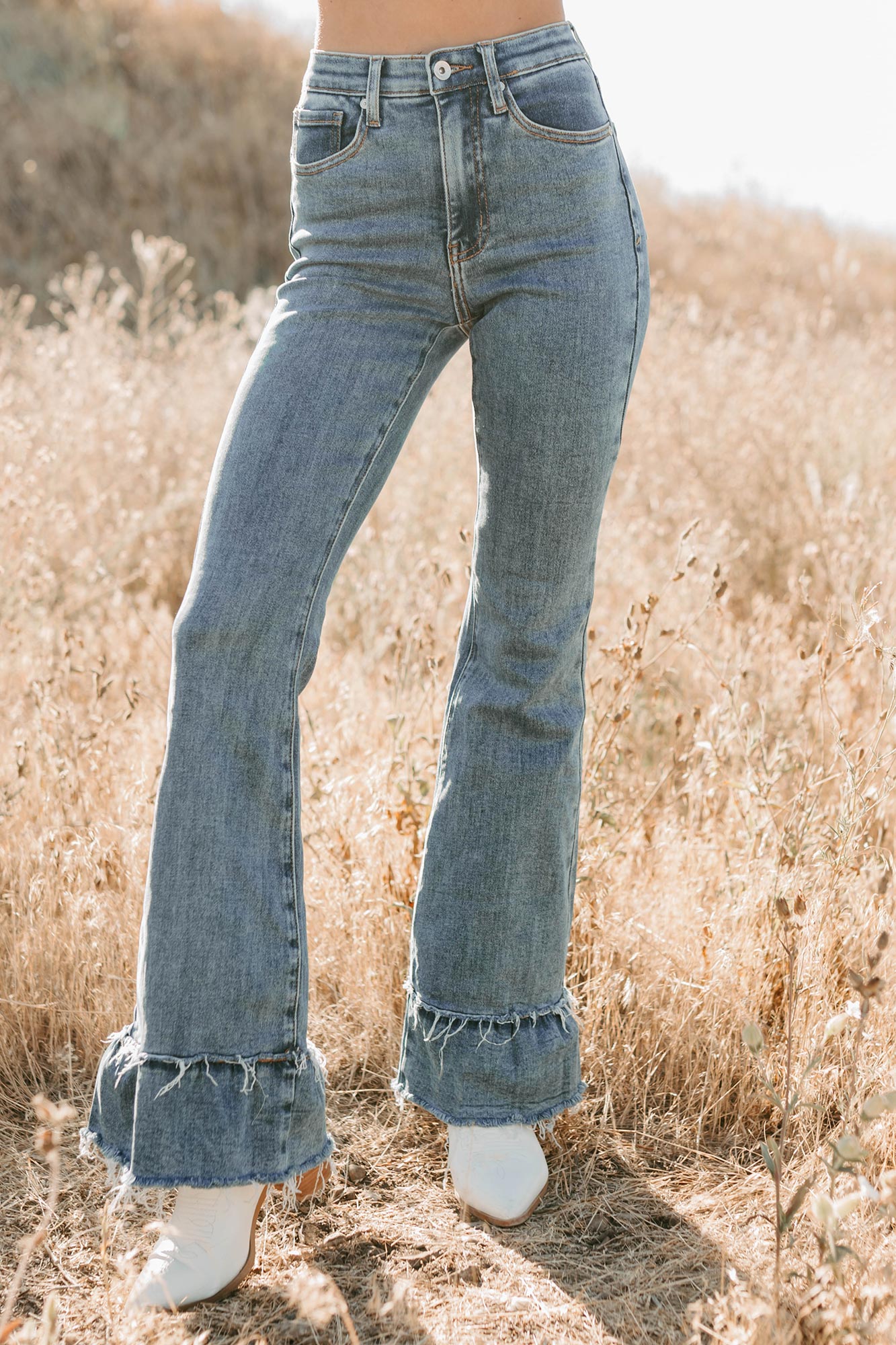 Deborah Tummy Control Ruffle Flare Special A Jeans (Dark)-The Formal Wear