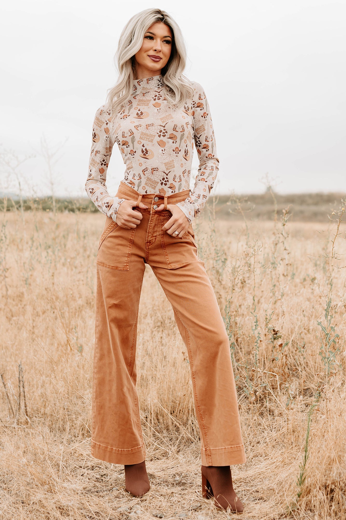 Henley Wide Leg Mica Denim Jeans (Cinnamon)-The Formal Wear