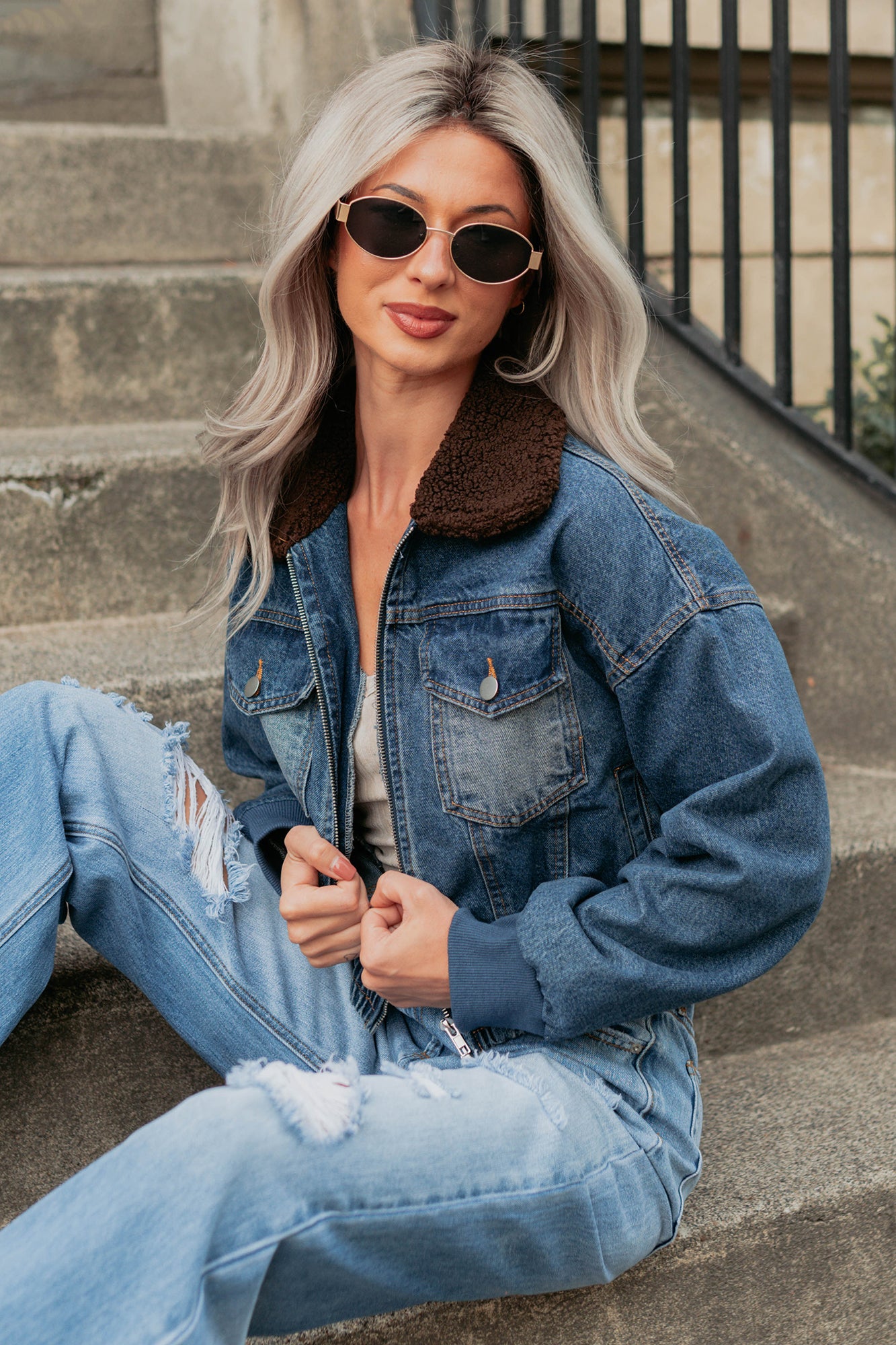 Breaking The Quiet Sherpa Collared Jacket (Denim)-The Formal Wear