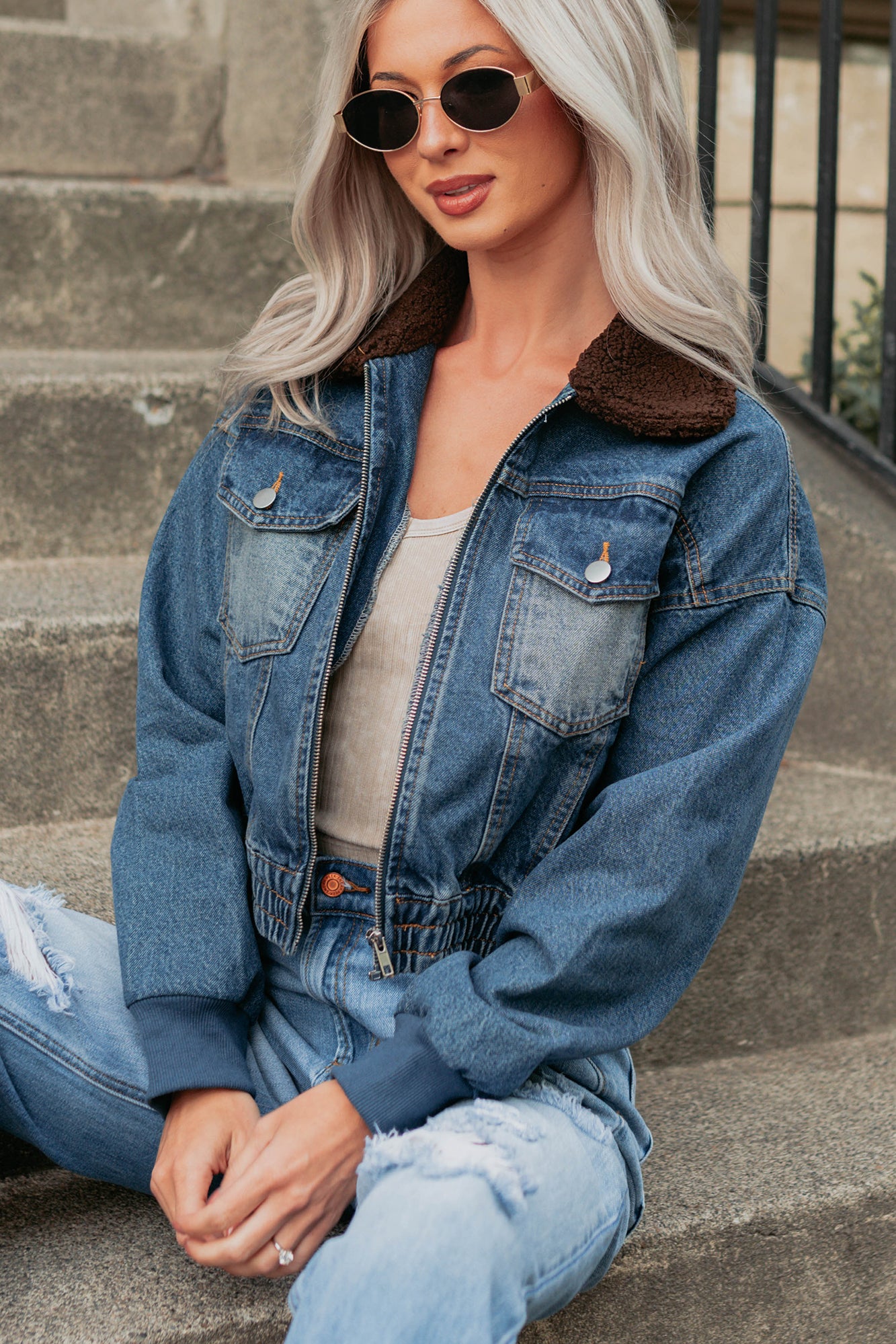 Breaking The Quiet Sherpa Collared Jacket (Denim)-The Formal Wear