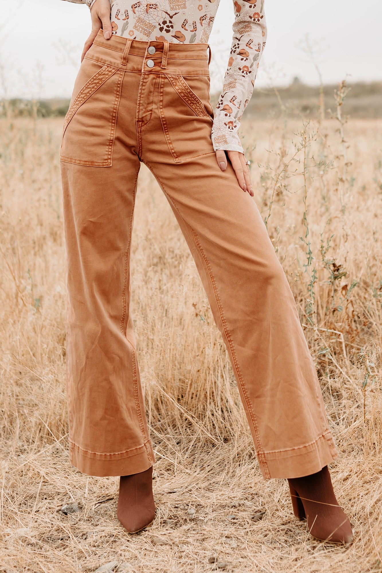 Henley Wide Leg Mica Denim Jeans (Cinnamon)-The Formal Wear