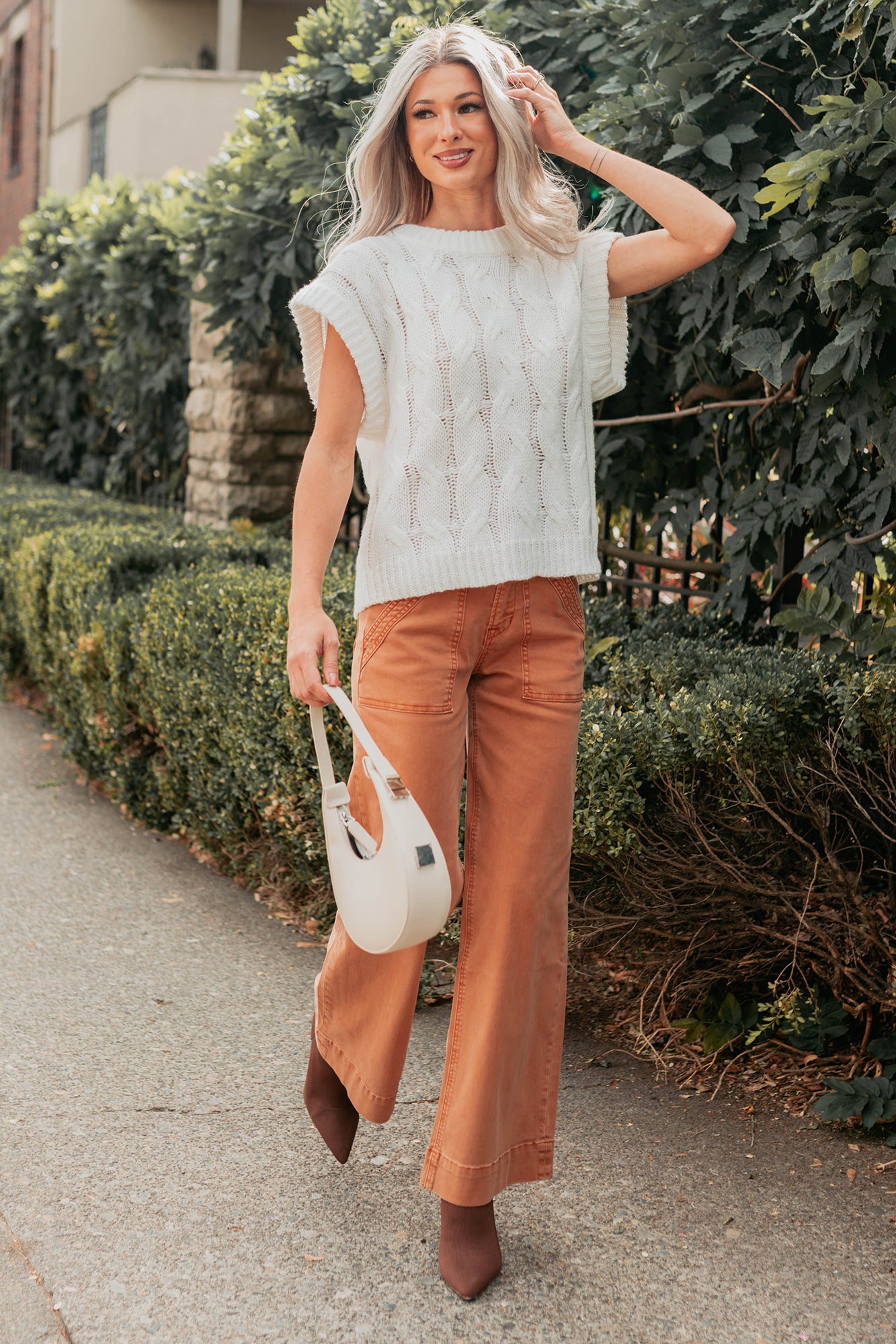 Don't Envy Me Cable Knit Sweater Vest (White)-The Formal Wear