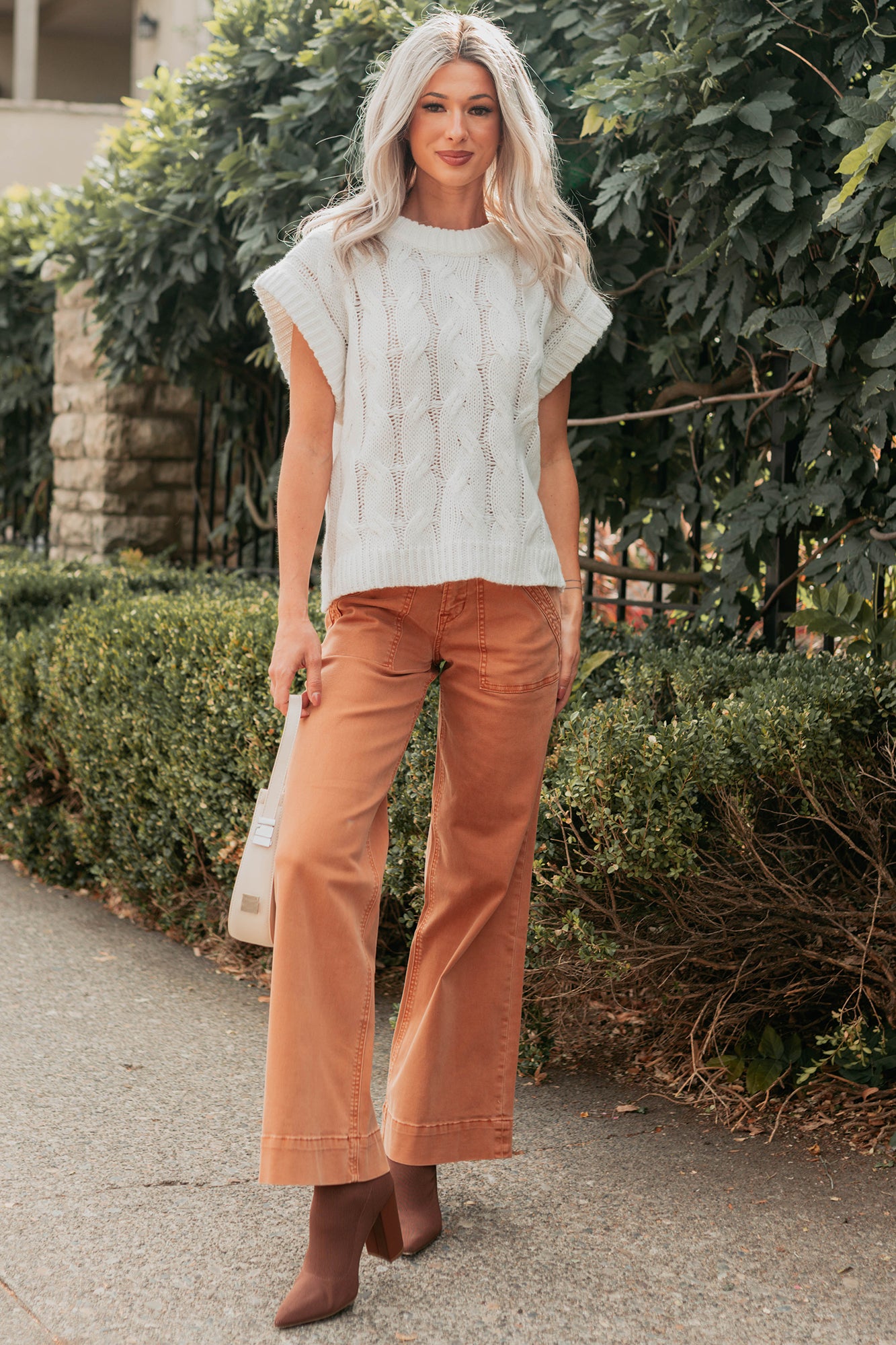 Don't Envy Me Cable Knit Sweater Vest (White)-The Formal Wear