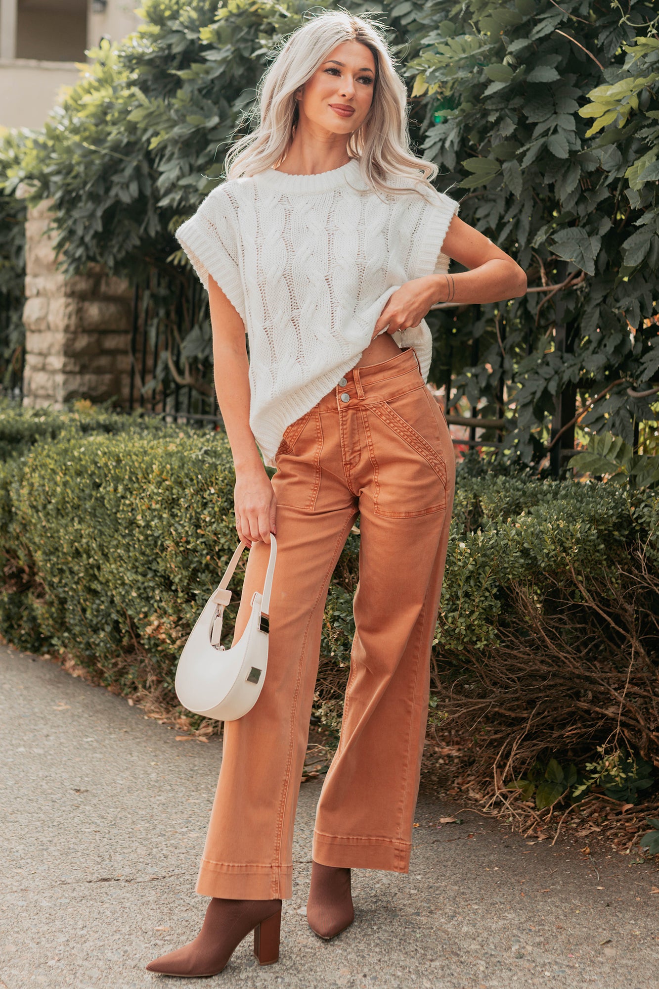 Don't Envy Me Cable Knit Sweater Vest (White)-The Formal Wear