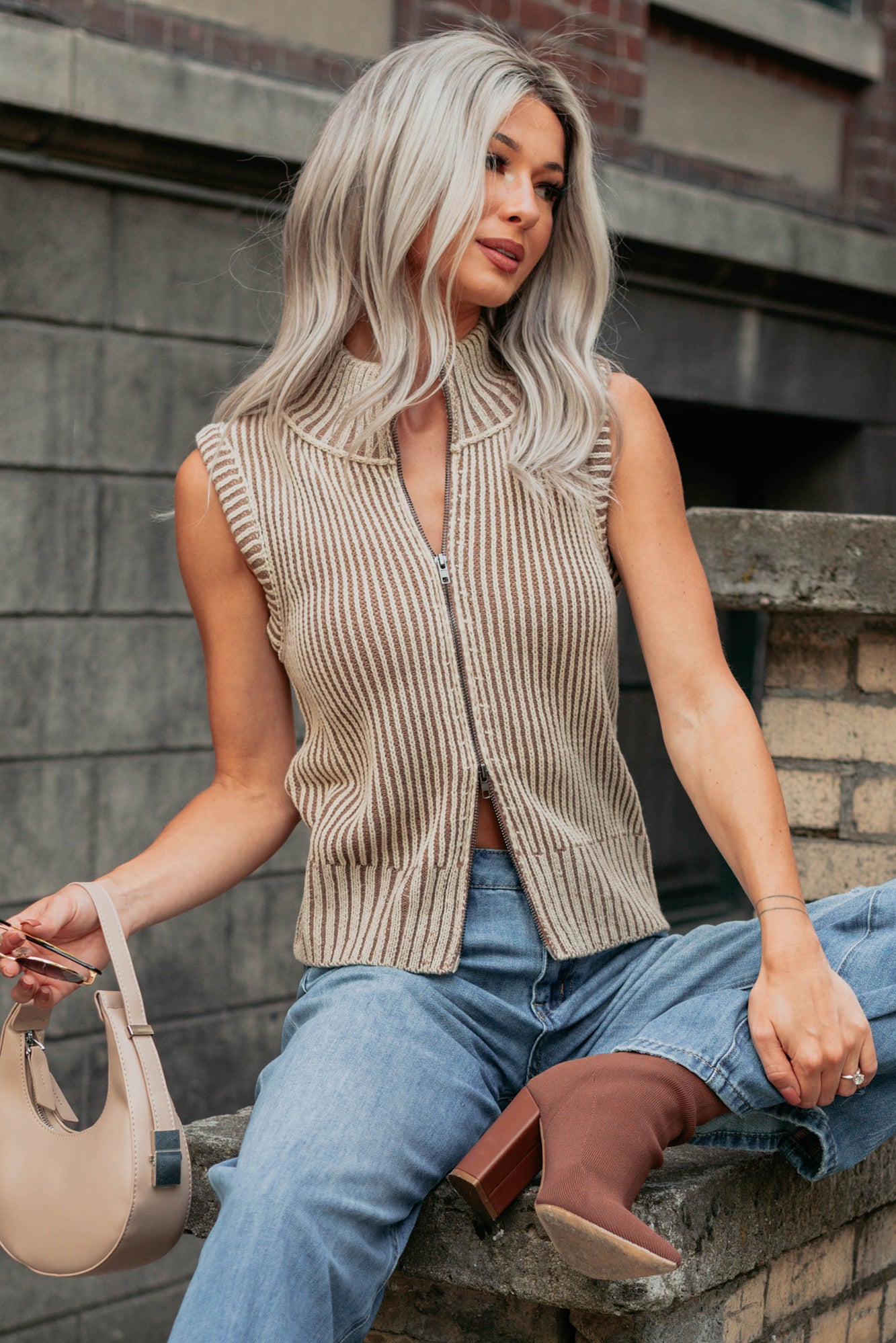 Radiant & Relaxed Stripe Cable Knit Vest (Coco)-The Formal Wear