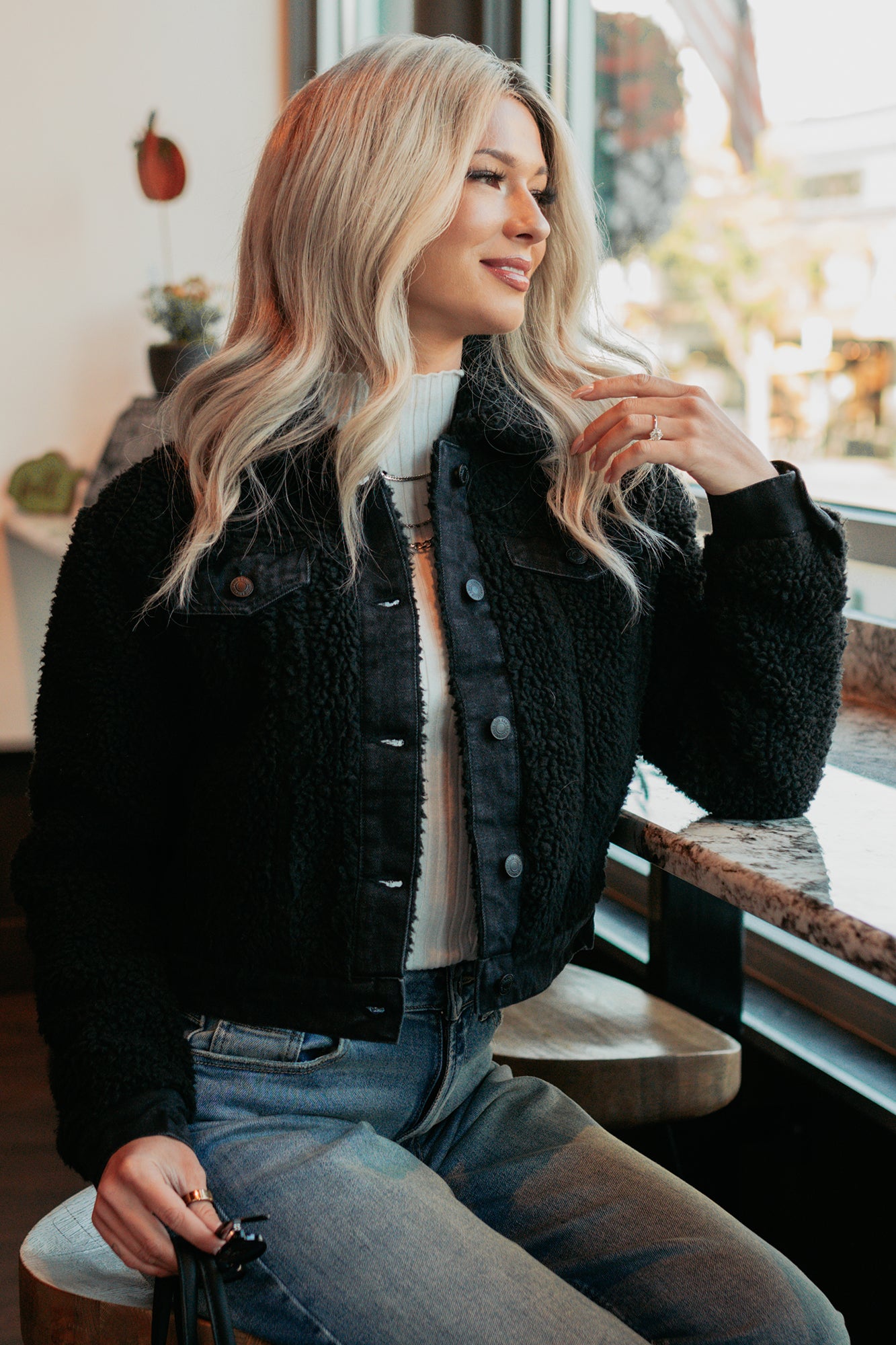 No Worries Here Sherpa Crop Kancan Jacket (Black)-The Formal Wear