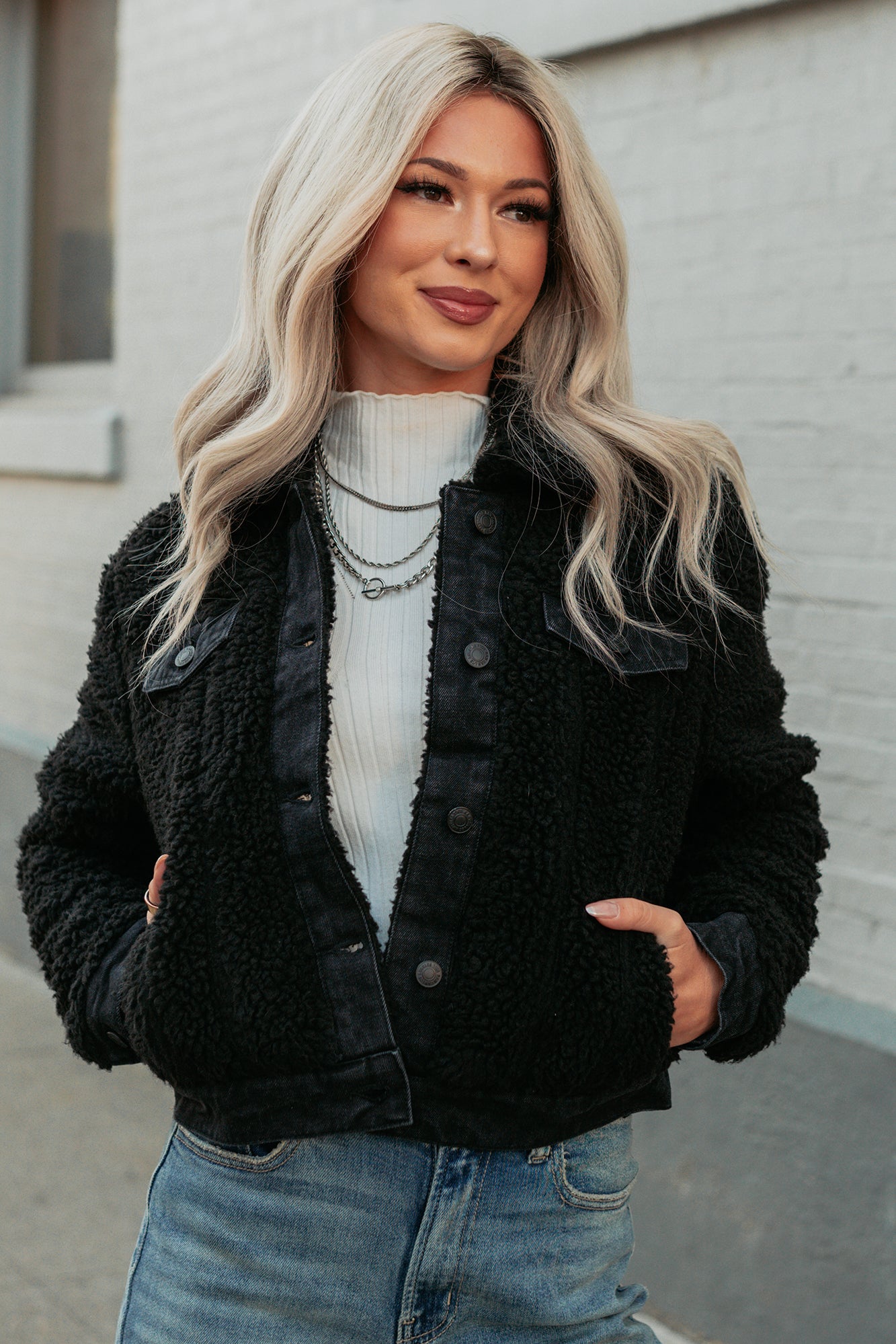 No Worries Here Sherpa Crop Kancan Jacket (Black)-The Formal Wear