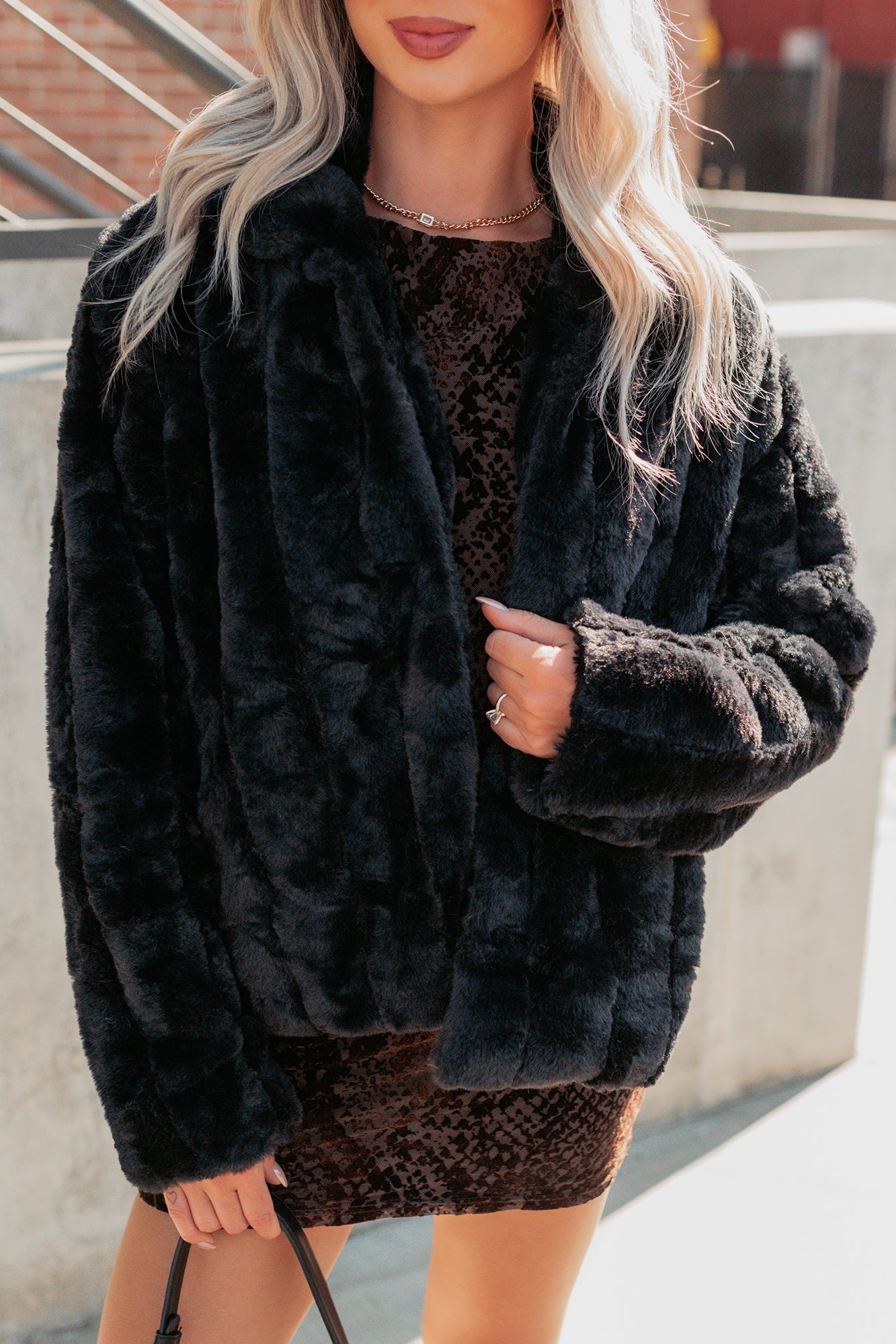 Snuggle Bug Faux Fur Jacket (Black)-The Formal Wear