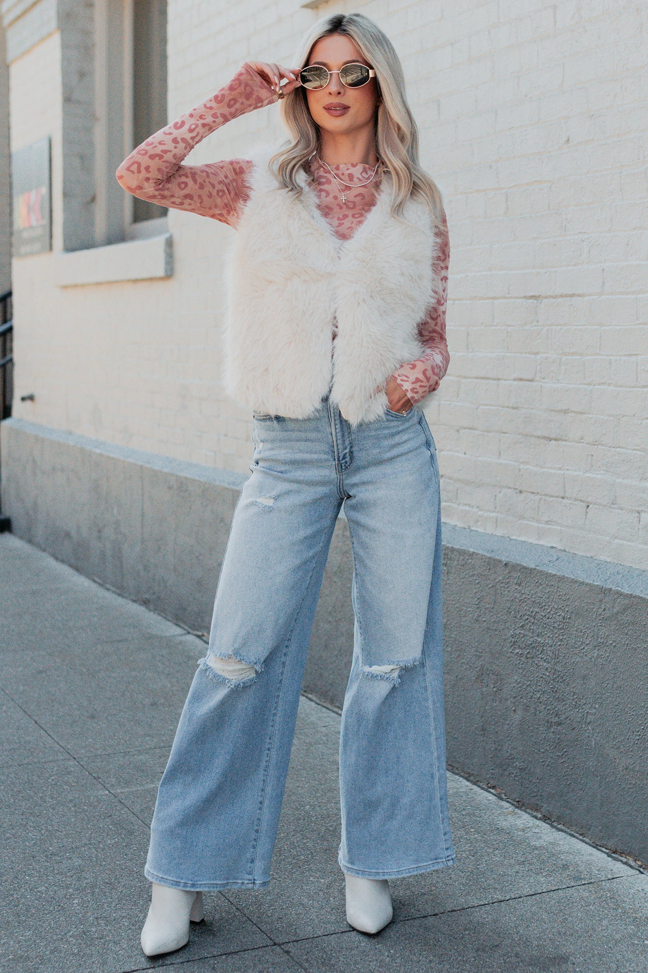 Passion & Desire Faux Fur Vest (Ecru)-The Formal Wear