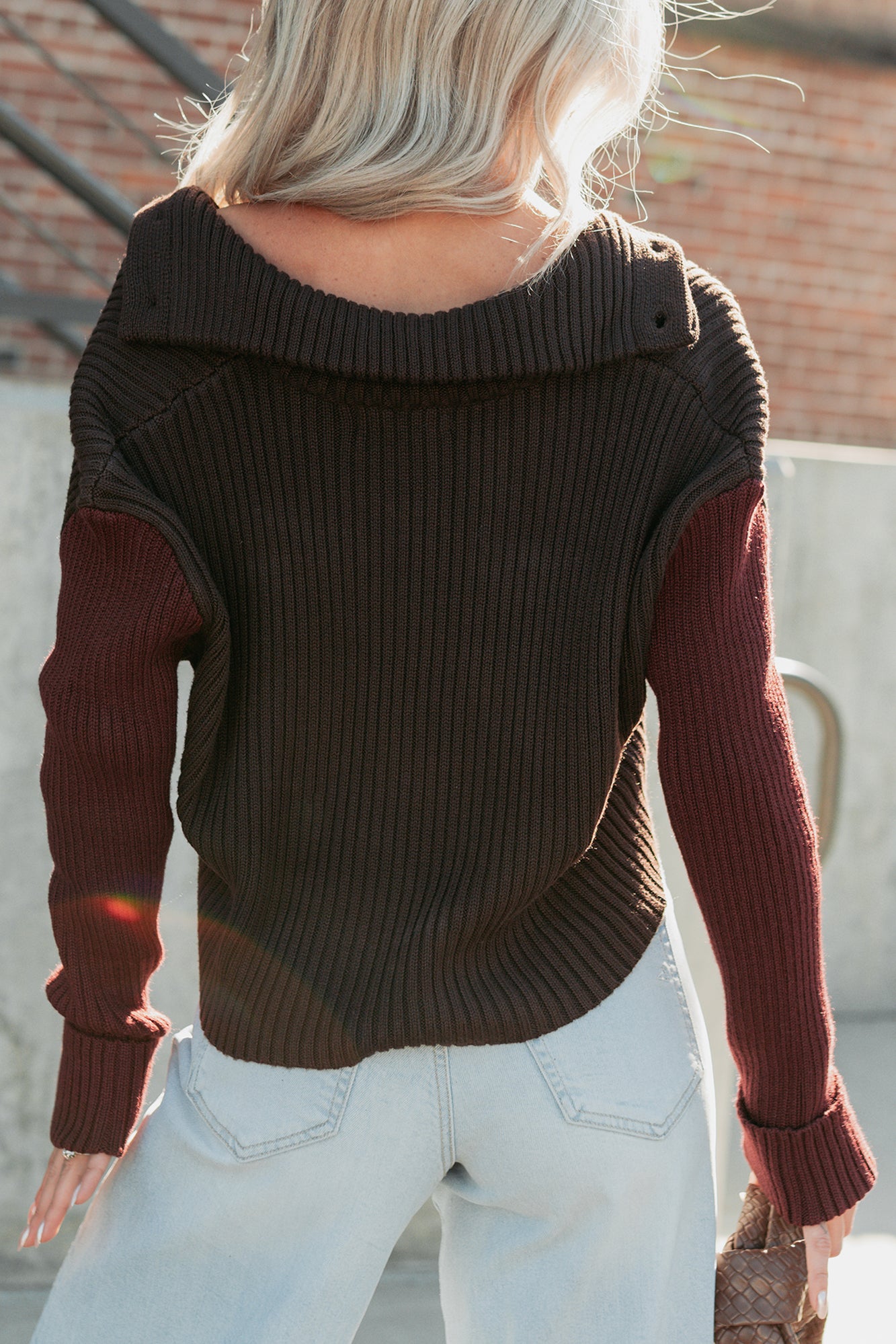 Dream Mirage Contrast Sleeve Cardigan Sweater (Espresso)-The Formal Wear