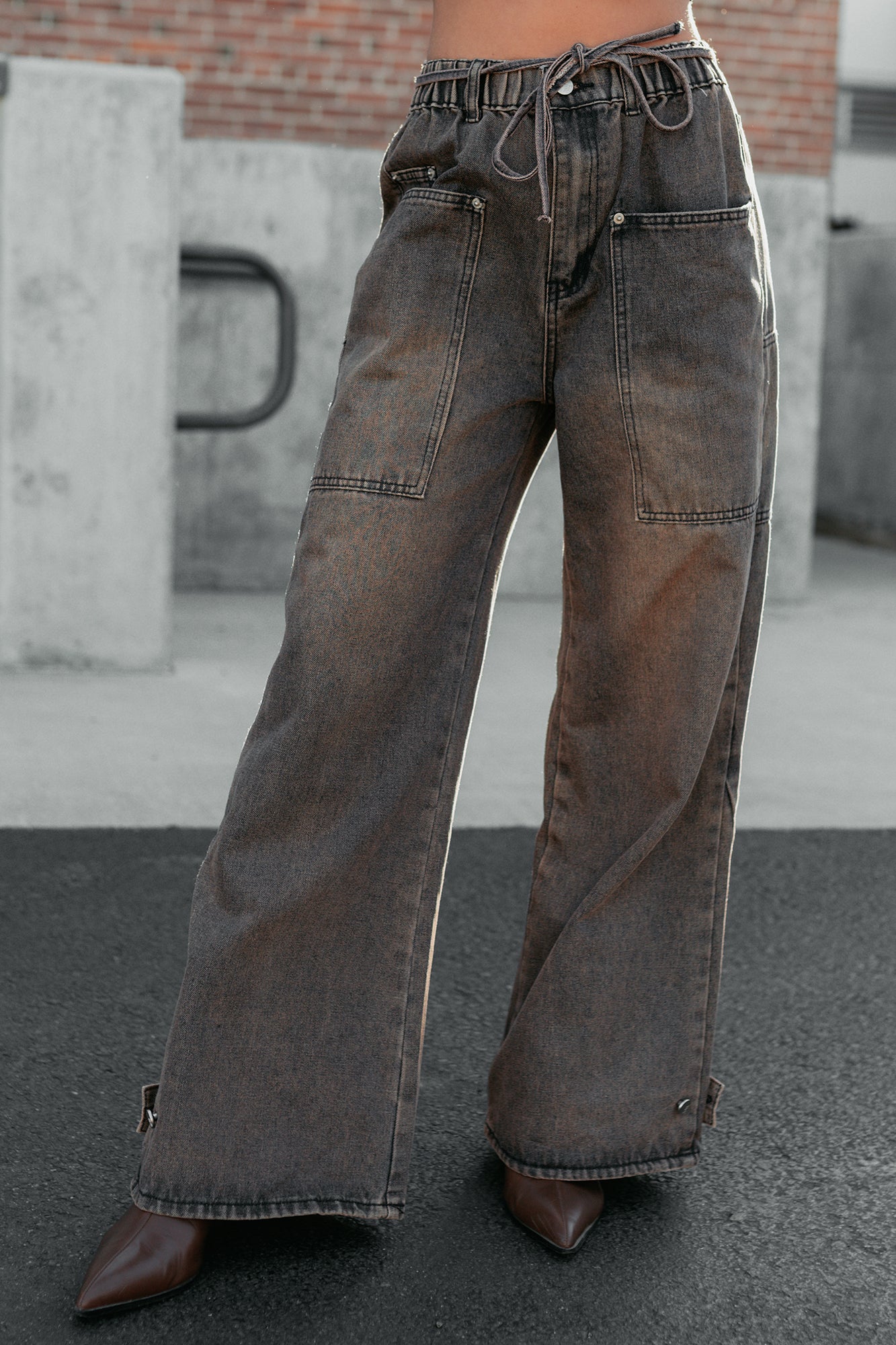 Hattie Wide Leg Washed Very J Jeans (Brown)-The Formal Wear