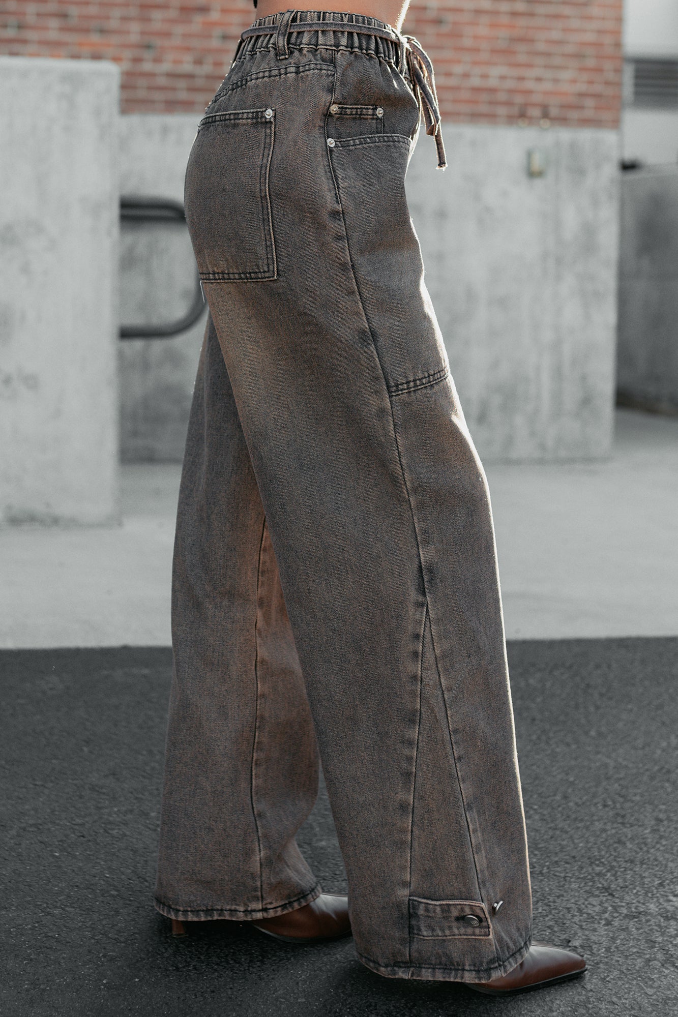 Hattie Wide Leg Washed Very J Jeans (Brown)-The Formal Wear