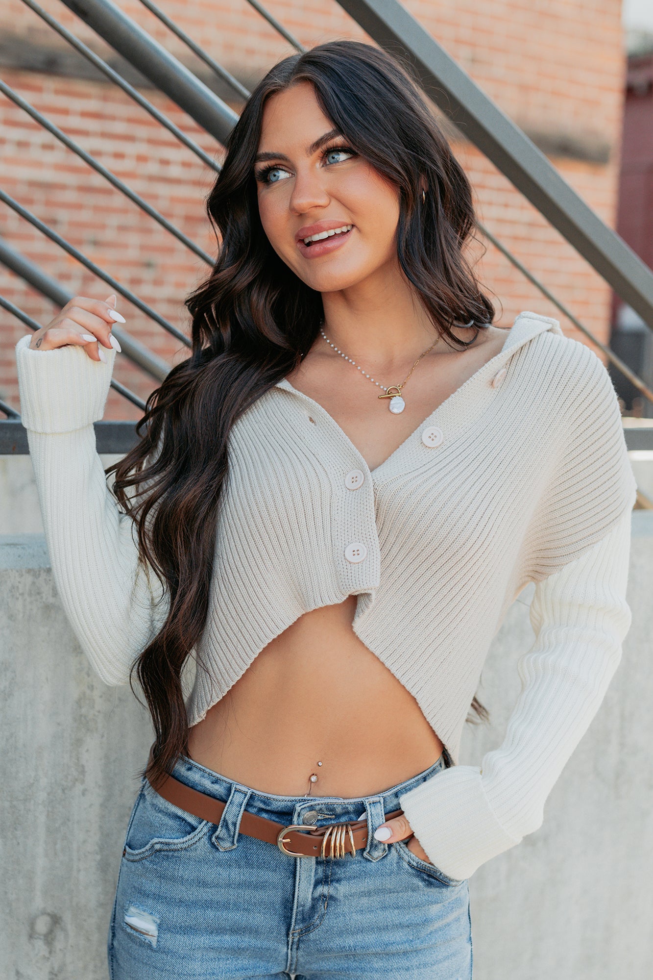 Dream Mirage Contrast Sleeve Cardigan Sweater (Sand)-The Formal Wear