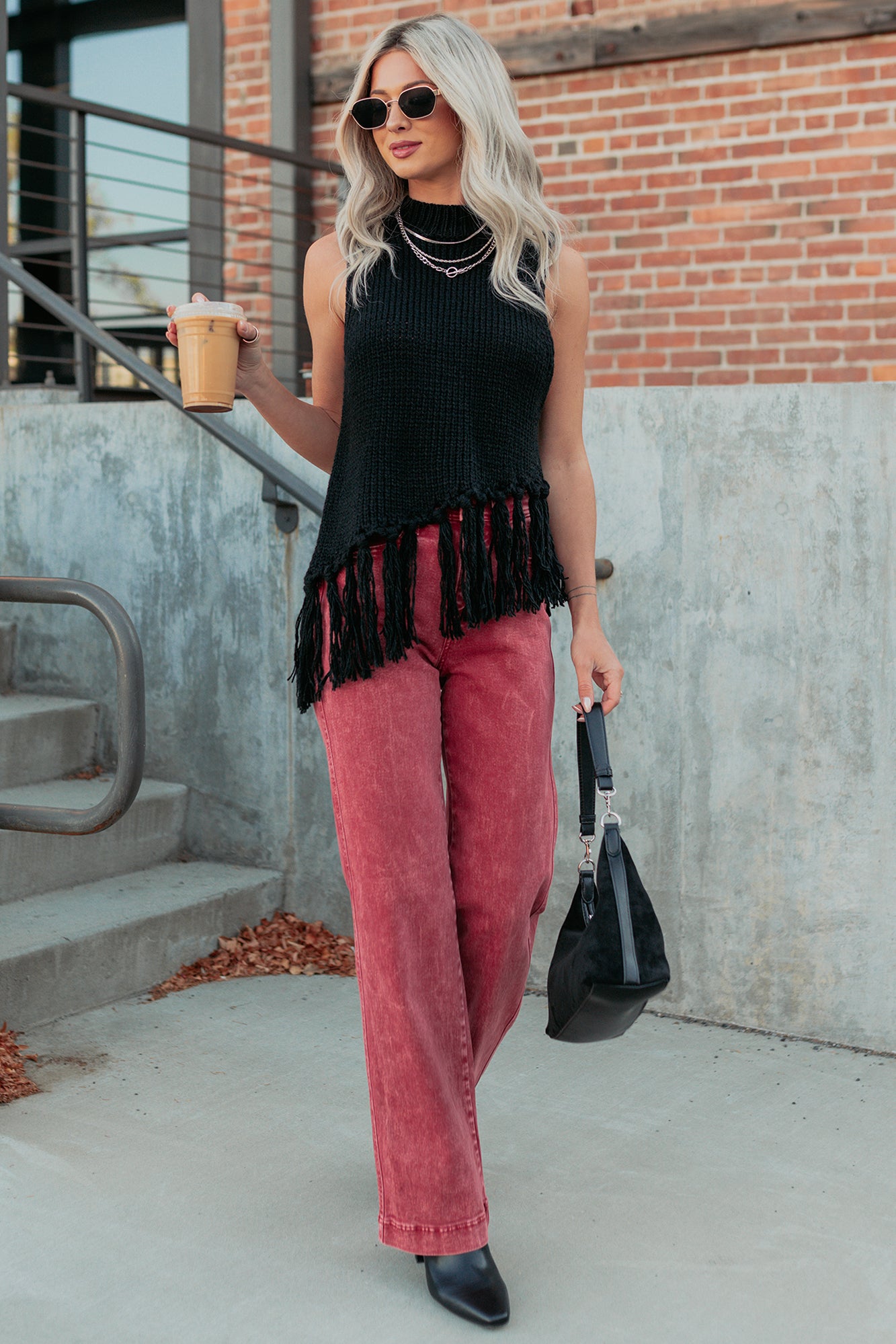 Haven Tummy Control Saige Denim Straight Jeans (Brick Red)-The Formal Wear