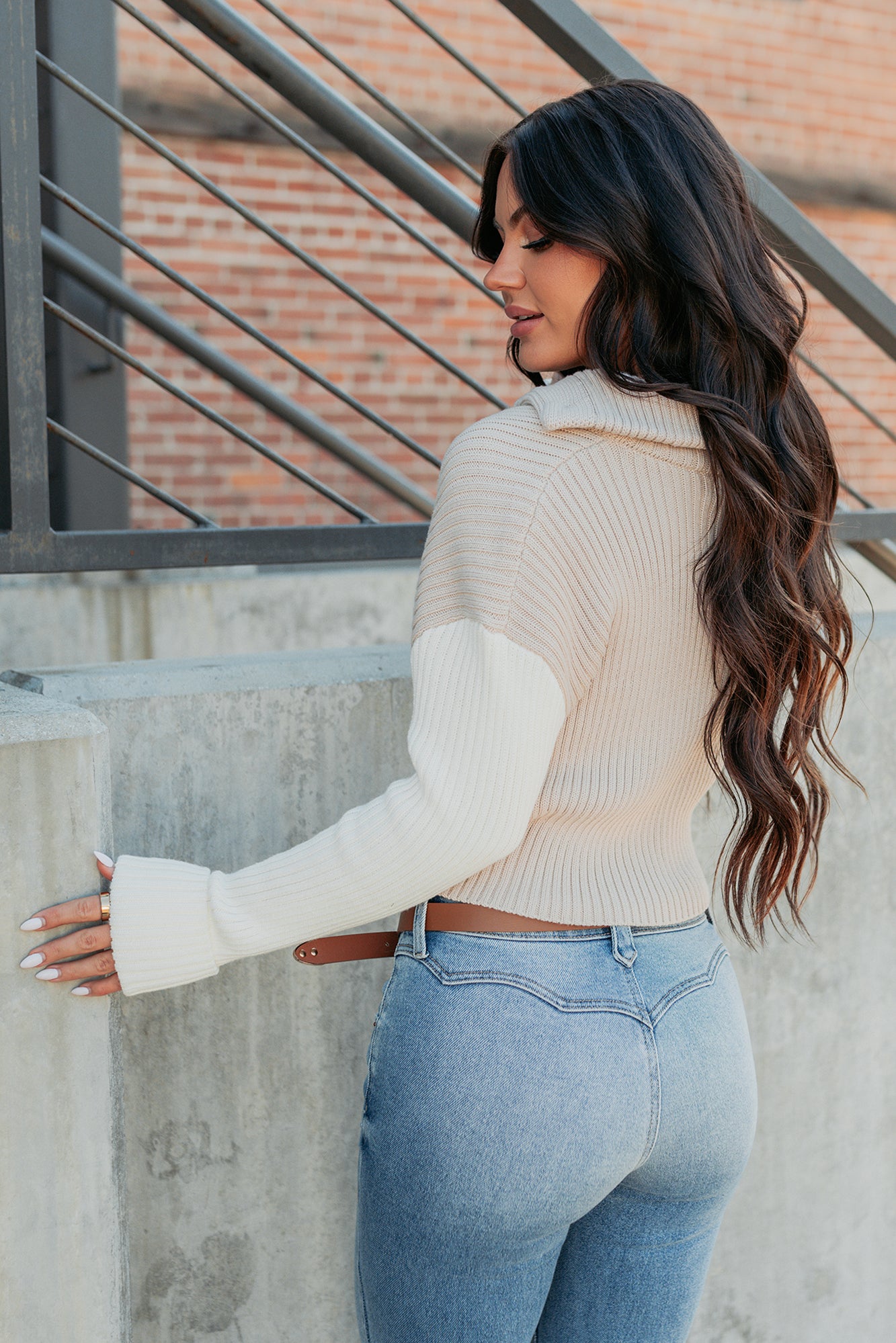 Dream Mirage Contrast Sleeve Cardigan Sweater (Sand)-The Formal Wear