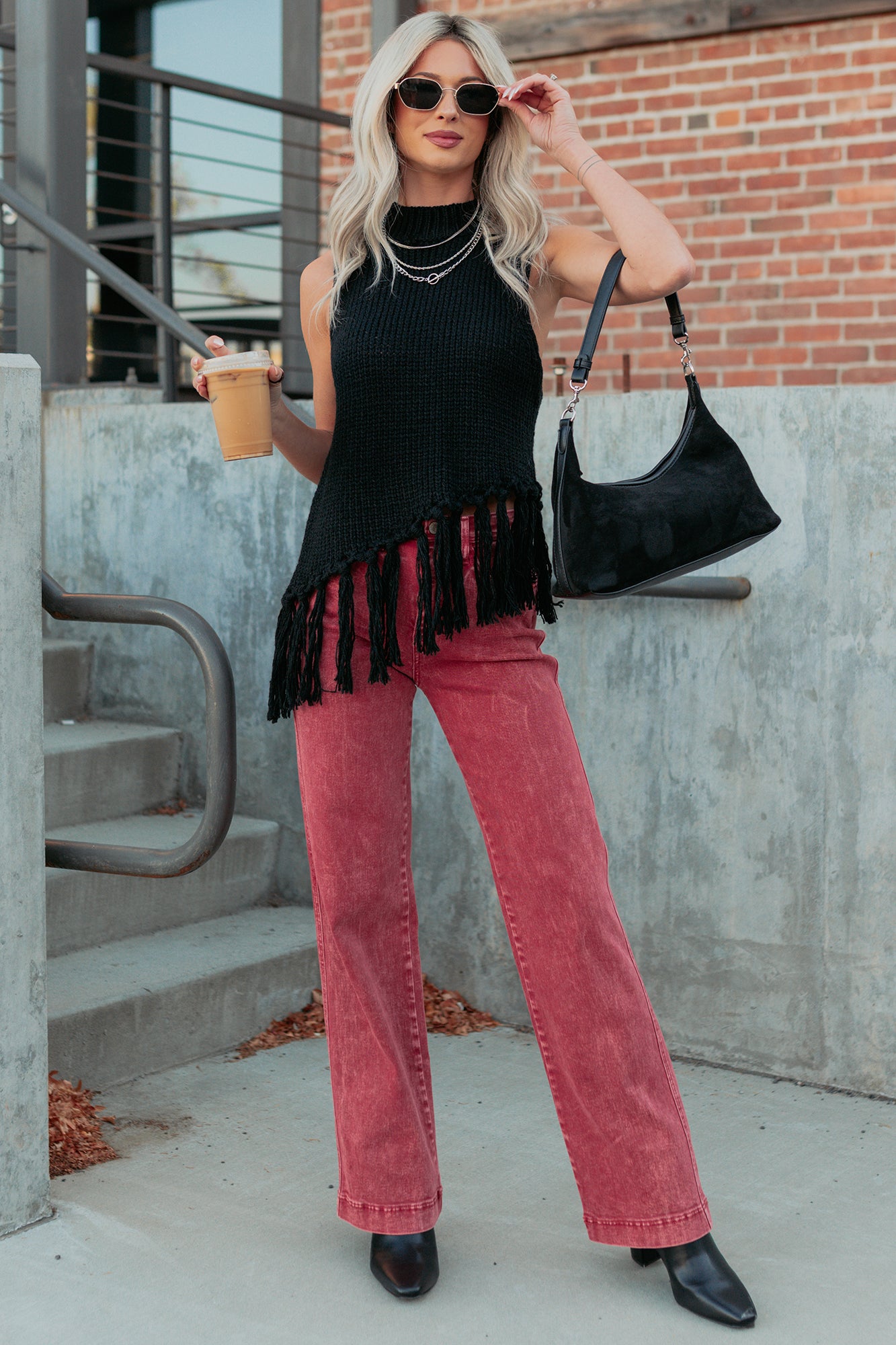 Haven Tummy Control Saige Denim Straight Jeans (Brick Red)-The Formal Wear