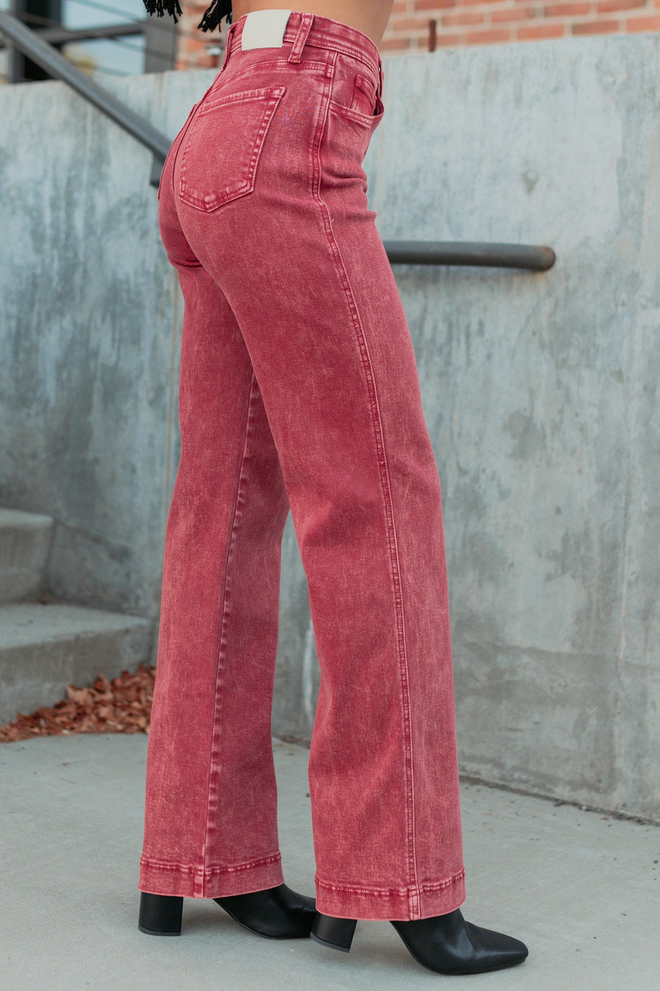 Haven Tummy Control Saige Denim Straight Jeans (Brick Red)-The Formal Wear